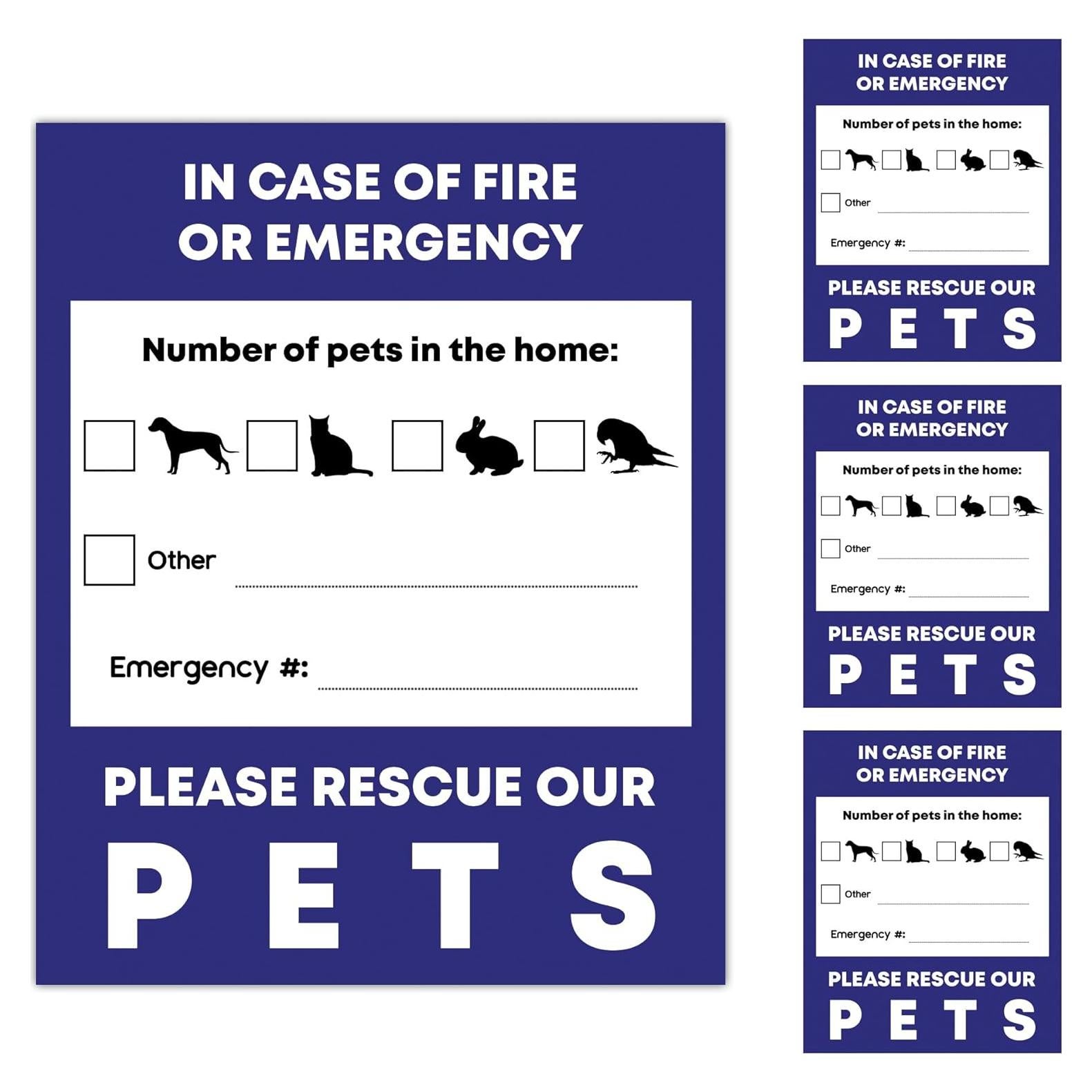 Pet Alert Safety Stickers, at-A-Glance Readable Alert for Firemen, EMT, Police, Saves Vital Seconds, Protects Pets When You’re Away, Sticks to Glass, Metal, Plastic, Wood, 4 Stickers