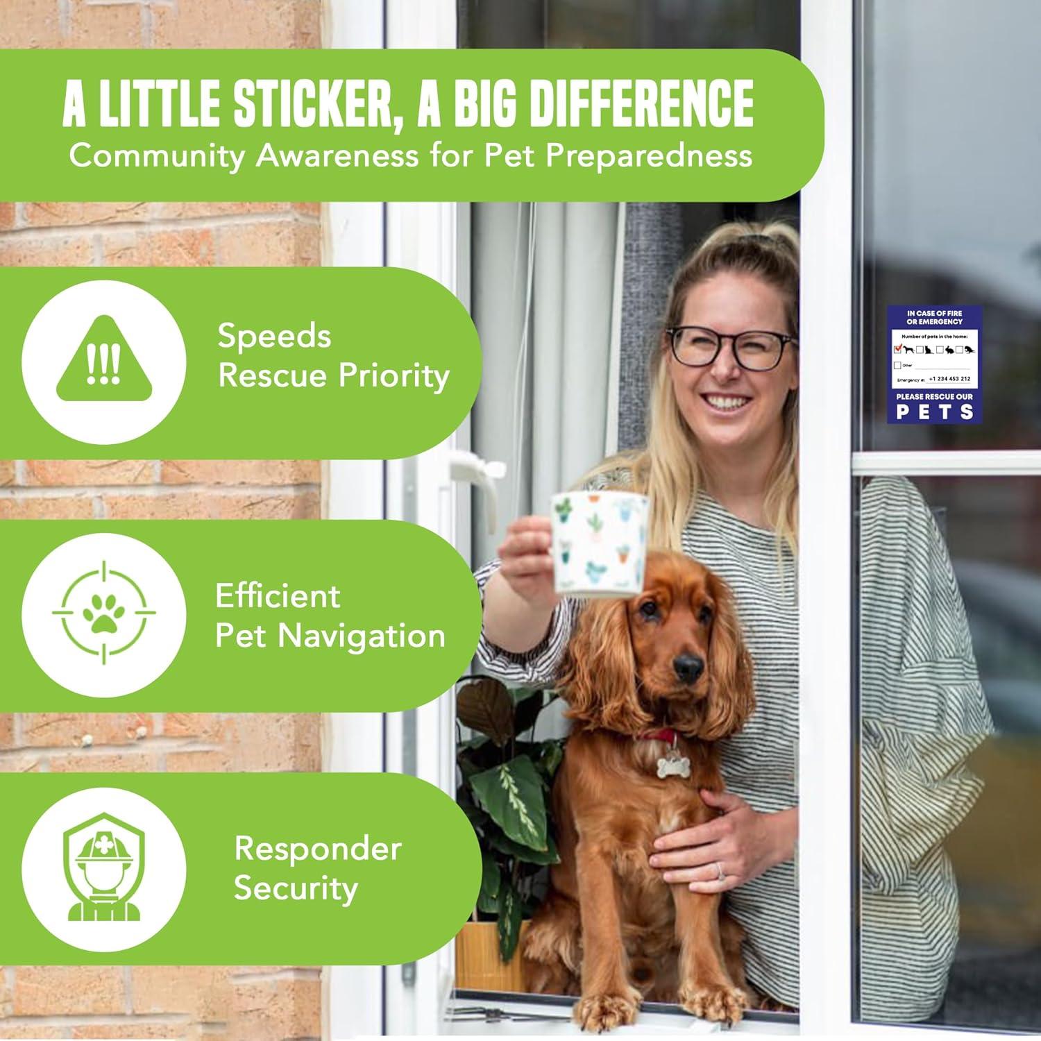 Pet Alert Safety Stickers, at-A-Glance Readable Alert for Firemen, EMT, Police, Saves Vital Seconds, Protects Pets When You’re Away, Sticks to Glass, Metal, Plastic, Wood, 4 Stickers