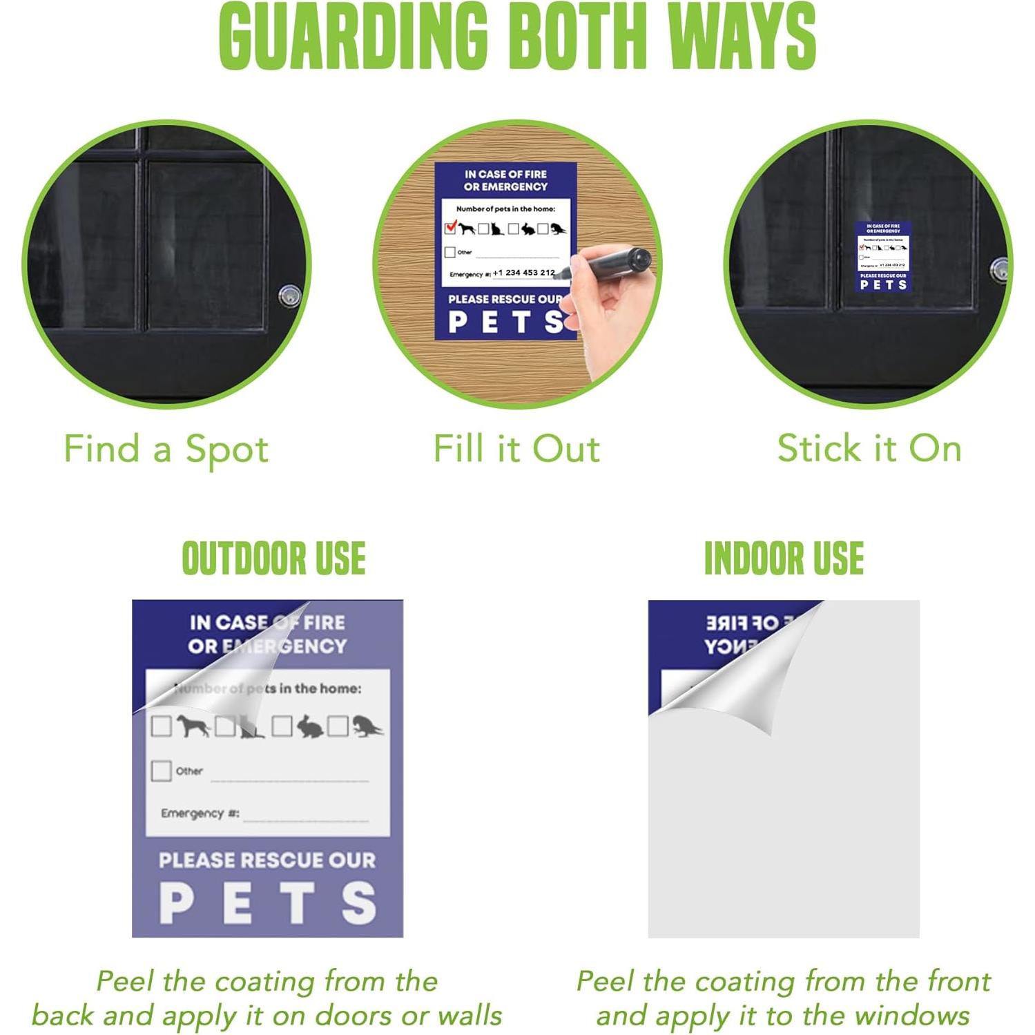 Pet Alert Safety Stickers, at-A-Glance Readable Alert for Firemen, EMT, Police, Saves Vital Seconds, Protects Pets When You’re Away, Sticks to Glass, Metal, Plastic, Wood, 4 Stickers