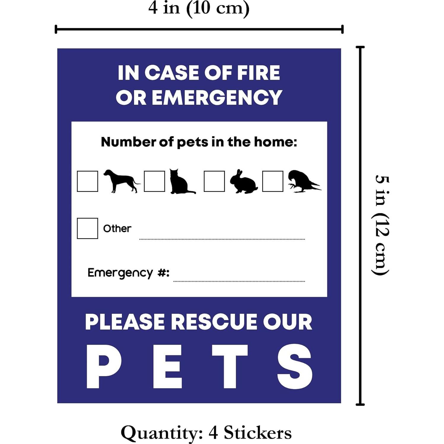 Pet Alert Safety Stickers, at-A-Glance Readable Alert for Firemen, EMT, Police, Saves Vital Seconds, Protects Pets When You’re Away, Sticks to Glass, Metal, Plastic, Wood, 4 Stickers