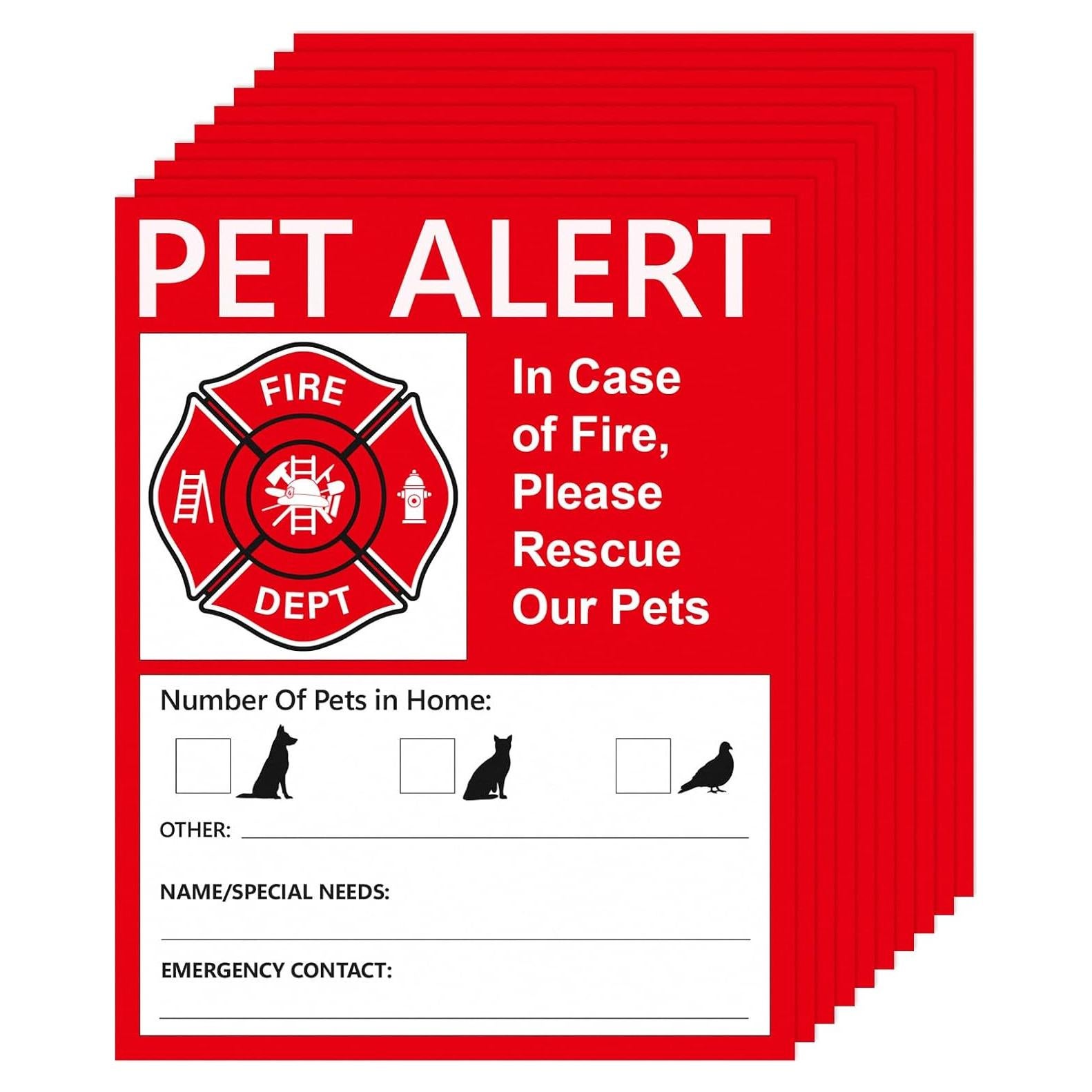 10 Calcomanías de Alerta de Mascotas Anobell 10x12.7cm