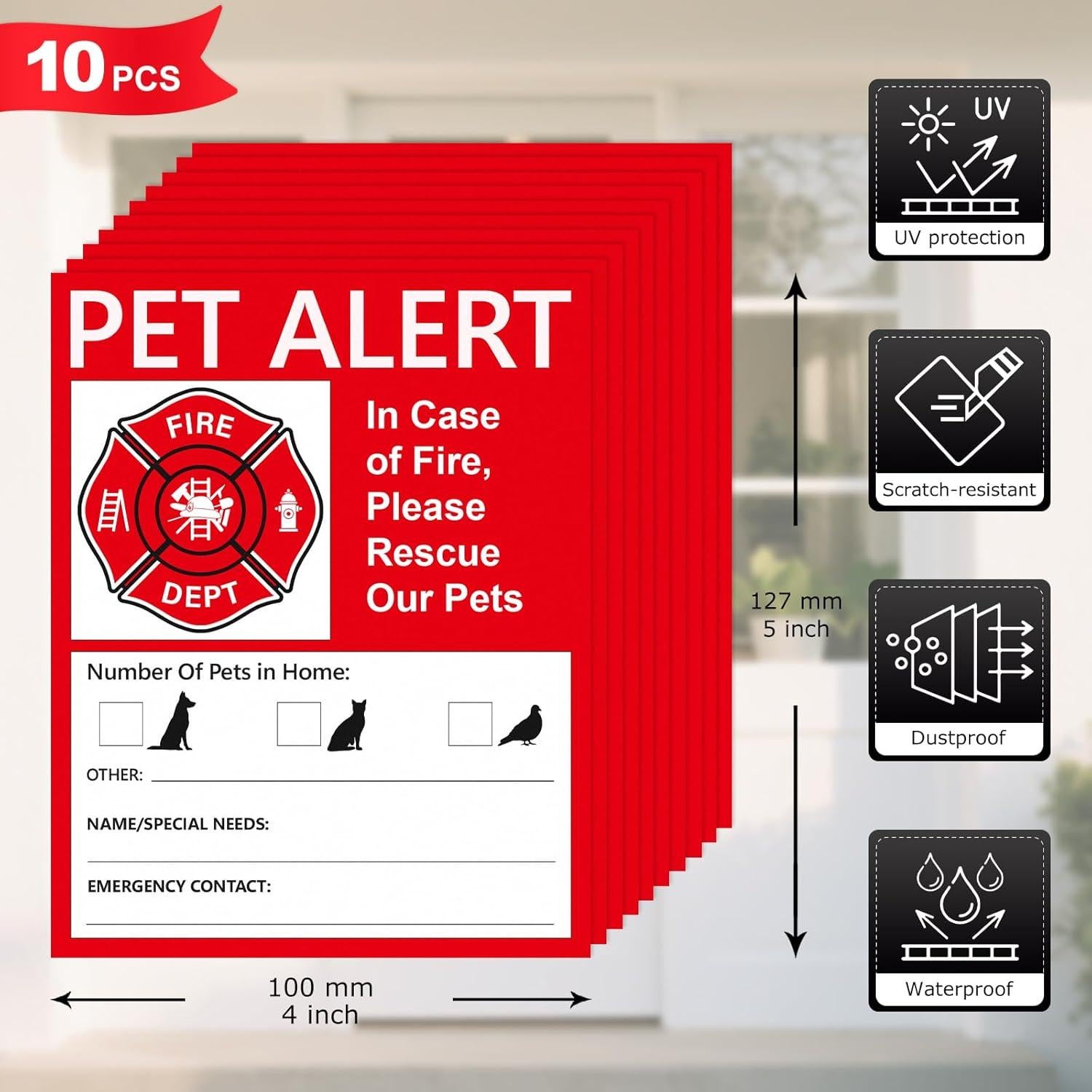 10 Calcomanías de Alerta de Mascotas Anobell 10x12.7cm