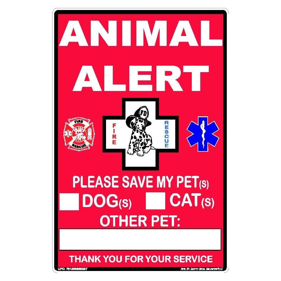 Etiqueta de Alerta de Animales en Emergencias Safety Decal 10.16x6.35cm