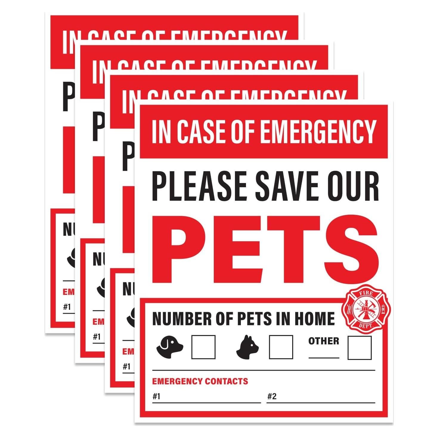 4 Etiquetas de Emergencia para Mascotas Sutter Signs 12.7x10.2cm