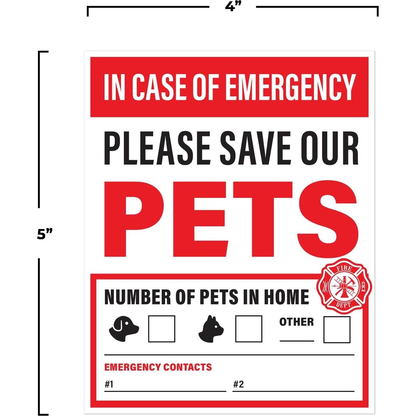 4 Etiquetas de Emergencia para Mascotas Sutter Signs 12.7x10.2cm