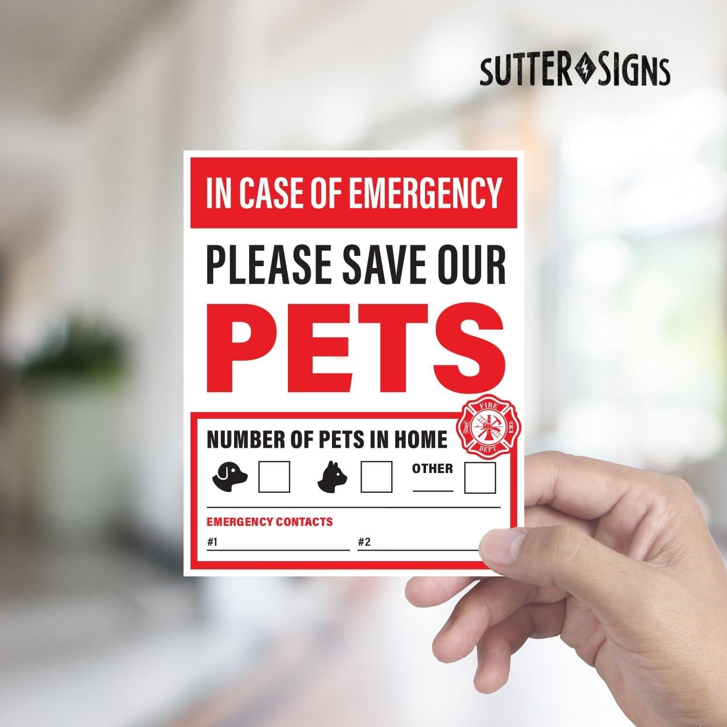 4 Etiquetas de Emergencia para Mascotas Sutter Signs 12.7x10.2cm