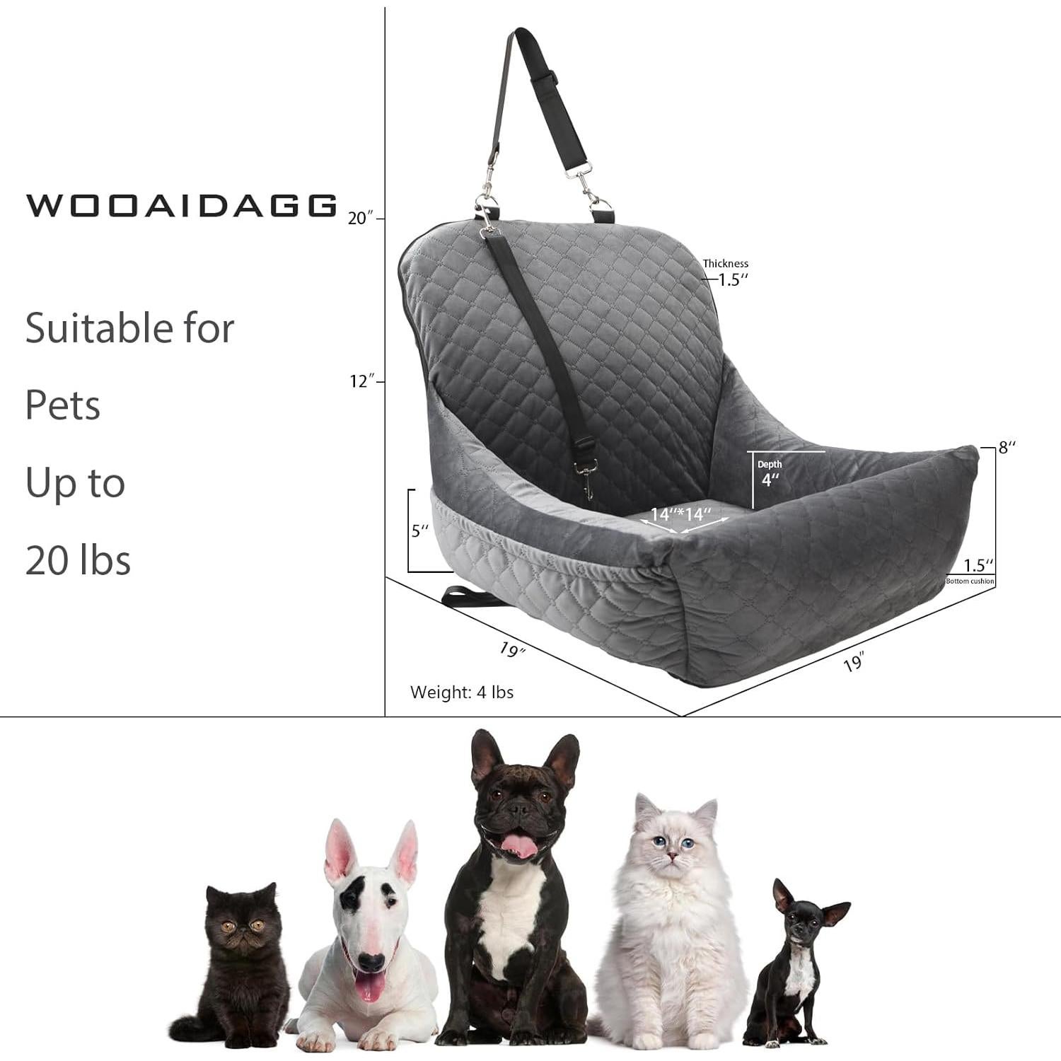 Asiento de Coche para Perros Wooaidagg Gris Desmontable y Lavable