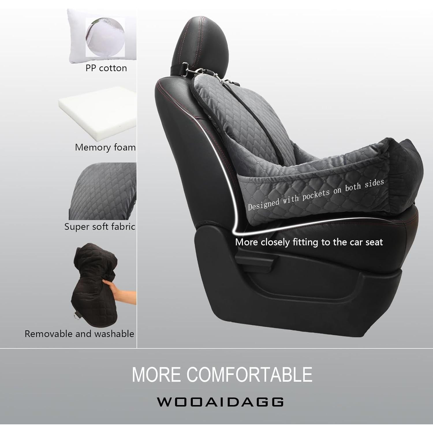 Asiento de Coche para Perros Wooaidagg Gris Desmontable y Lavable