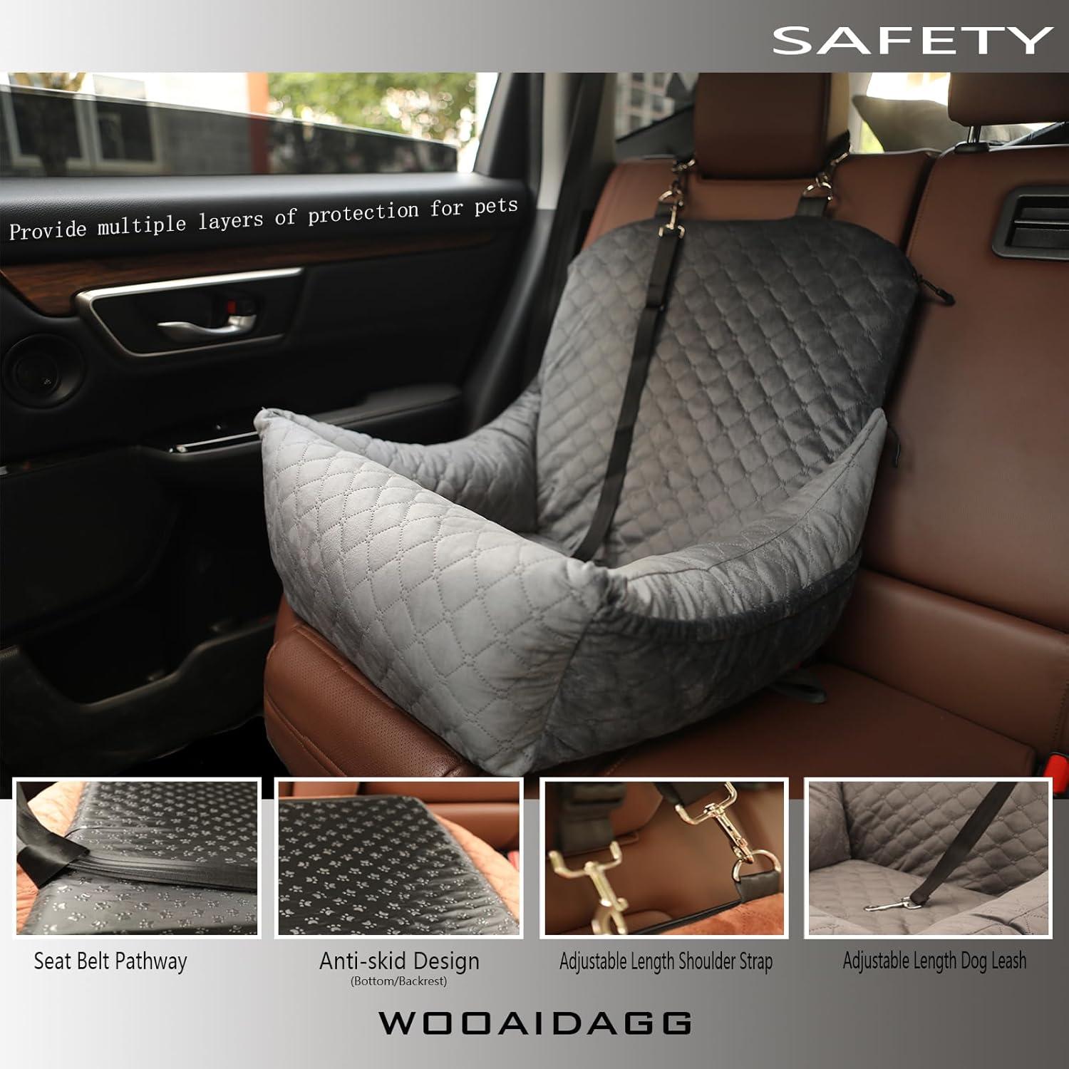 Asiento de Coche para Perros Wooaidagg Gris Desmontable y Lavable