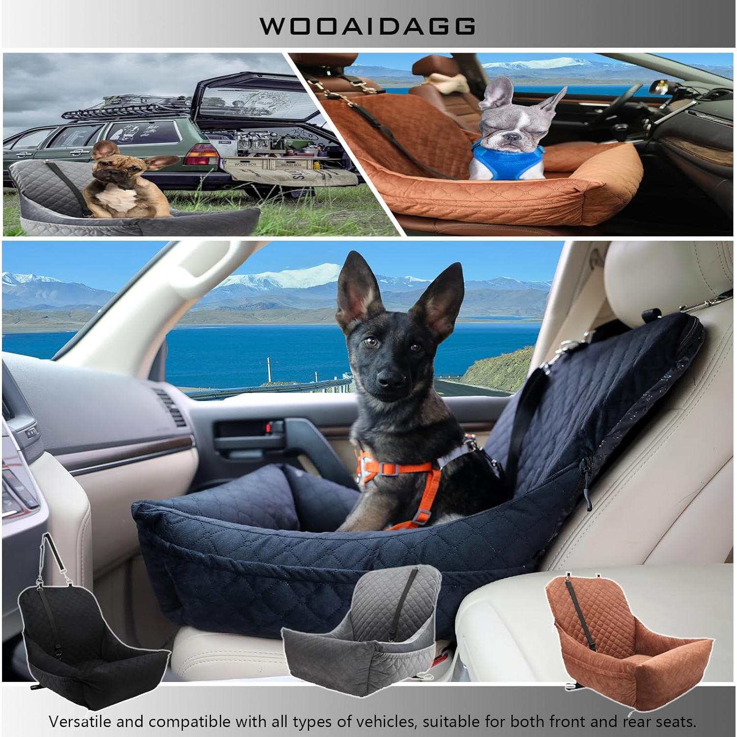 Asiento de Coche para Perros Wooaidagg Gris Desmontable y Lavable
