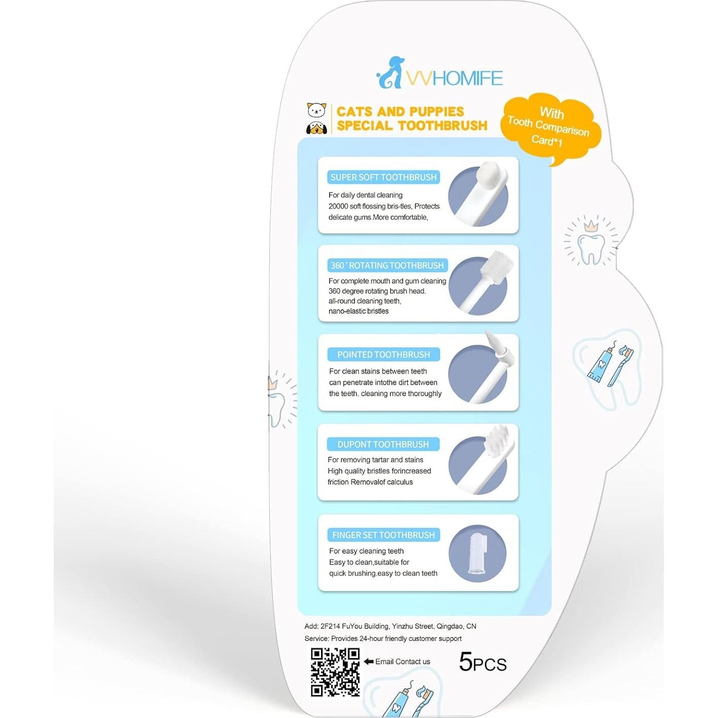 Kit de Cepillo Dental para Perros Pequeños VVHOMIFE - 5 Piezas