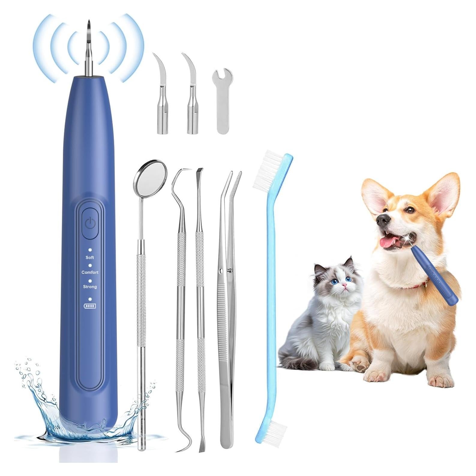 Dog Plaque and Tartar Remover, 3 Modes Ultrasonic Pet Teeth Cleaner with LED Light, Low Noise Sonic Dog Teeth Cleaning Kit, Dogs Plaque Remover Tool with Toothbrush 2 Cleaning Head for Pet Dental Care