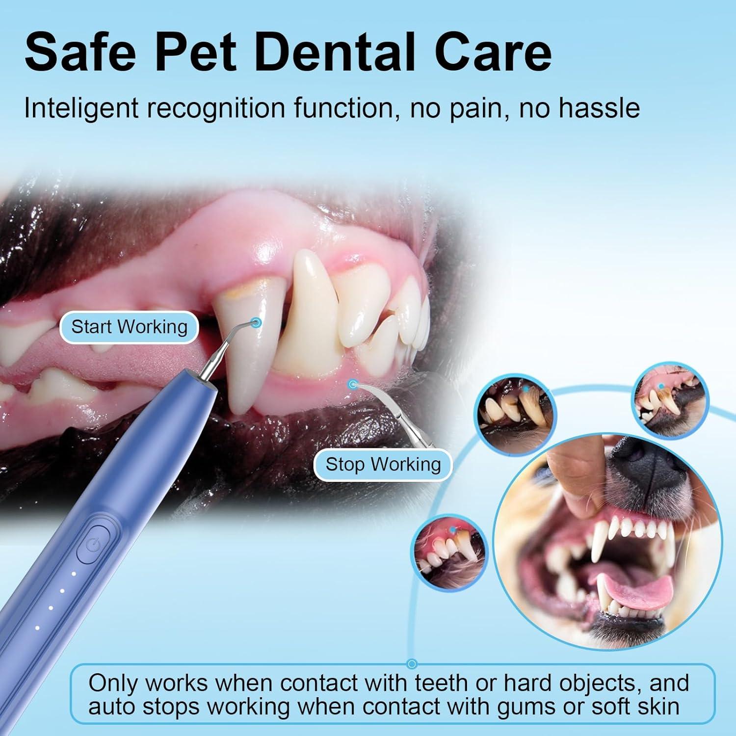 Dog Plaque and Tartar Remover, 3 Modes Ultrasonic Pet Teeth Cleaner with LED Light, Low Noise Sonic Dog Teeth Cleaning Kit, Dogs Plaque Remover Tool with Toothbrush 2 Cleaning Head for Pet Dental Care