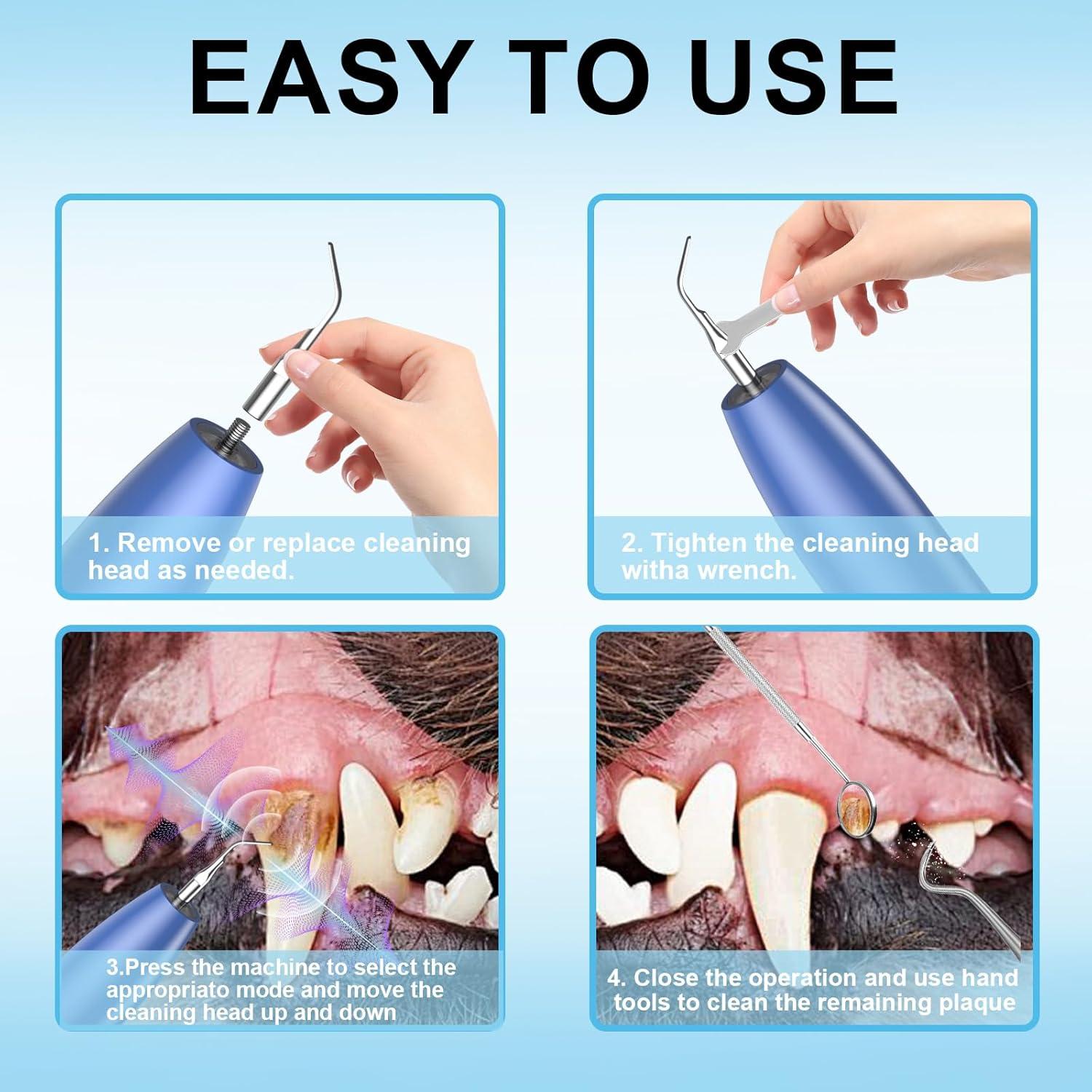 Dog Plaque and Tartar Remover, 3 Modes Ultrasonic Pet Teeth Cleaner with LED Light, Low Noise Sonic Dog Teeth Cleaning Kit, Dogs Plaque Remover Tool with Toothbrush 2 Cleaning Head for Pet Dental Care