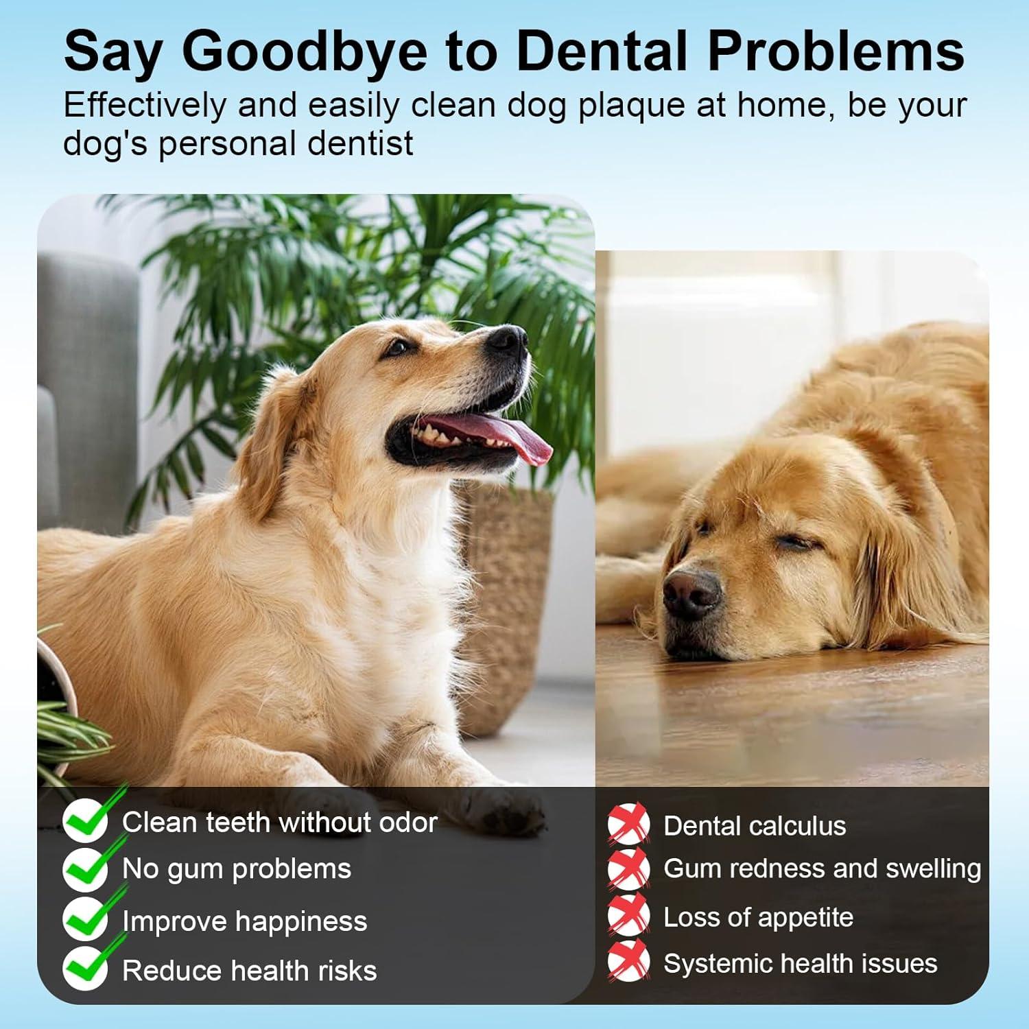 Dog Plaque and Tartar Remover, 3 Modes Ultrasonic Pet Teeth Cleaner with LED Light, Low Noise Sonic Dog Teeth Cleaning Kit, Dogs Plaque Remover Tool with Toothbrush 2 Cleaning Head for Pet Dental Care