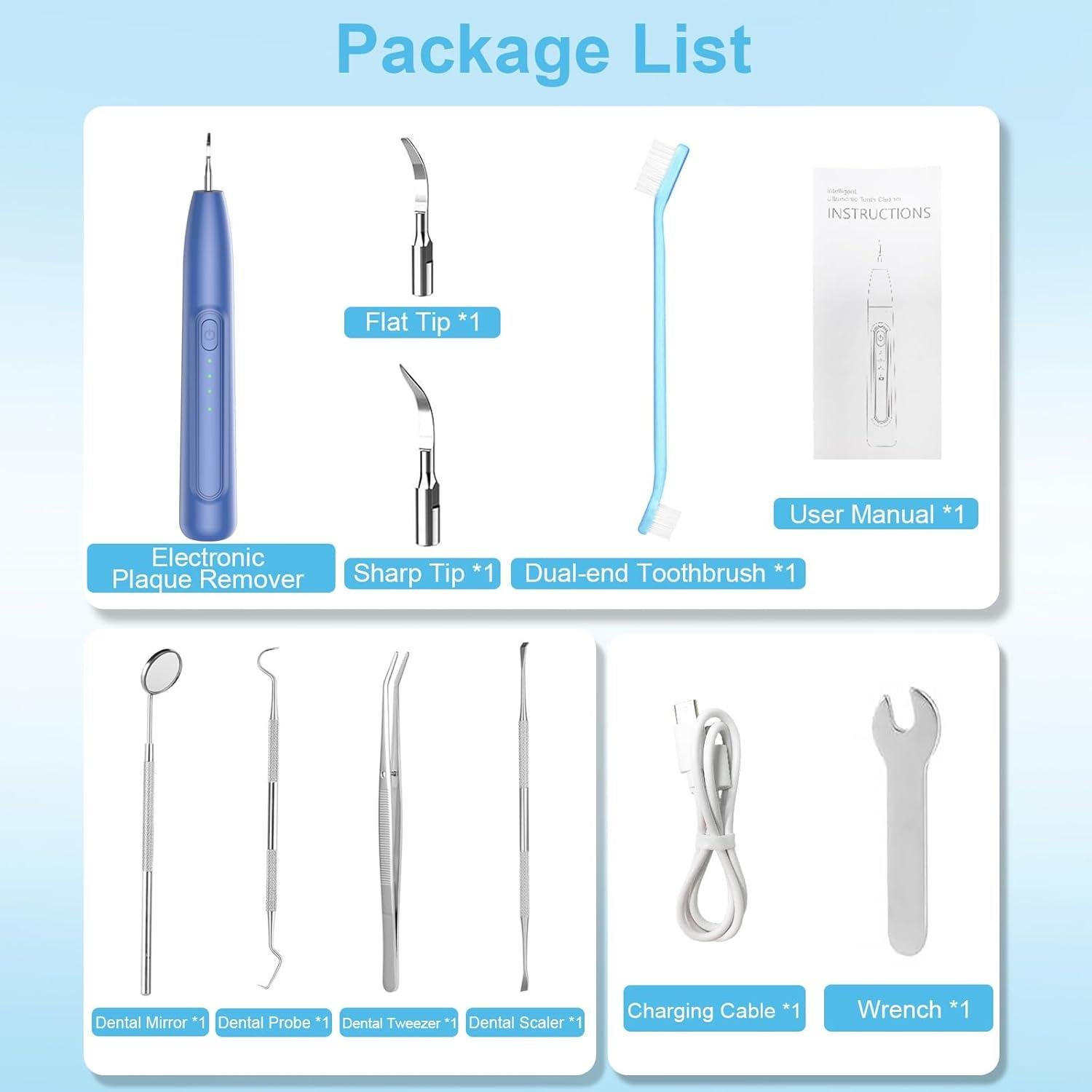 Dog Plaque and Tartar Remover, 3 Modes Ultrasonic Pet Teeth Cleaner with LED Light, Low Noise Sonic Dog Teeth Cleaning Kit, Dogs Plaque Remover Tool with Toothbrush 2 Cleaning Head for Pet Dental Care