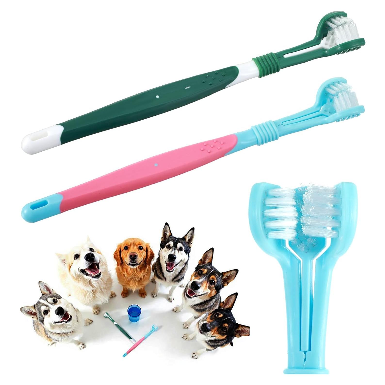 Kit de Cepillos de Dientes para Mascotas Quilax - 2 Pcs Triple Cabezal