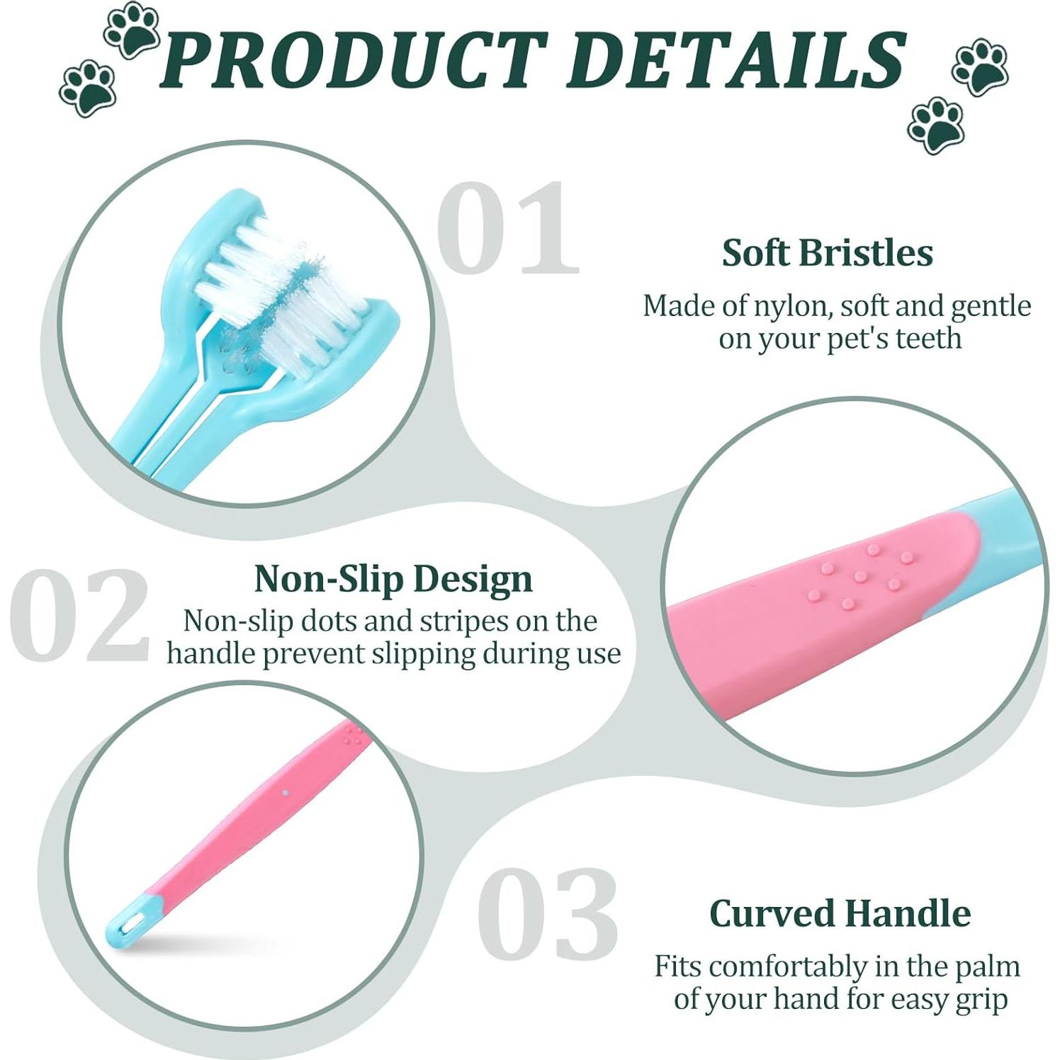 Kit de Cepillos de Dientes para Mascotas Quilax - 2 Pcs Triple Cabezal