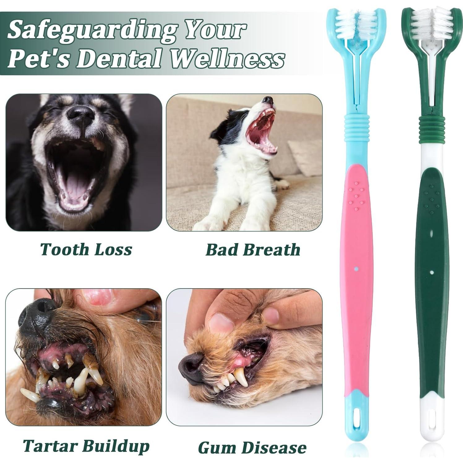 Kit de Cepillos de Dientes para Mascotas Quilax - 2 Pcs Triple Cabezal