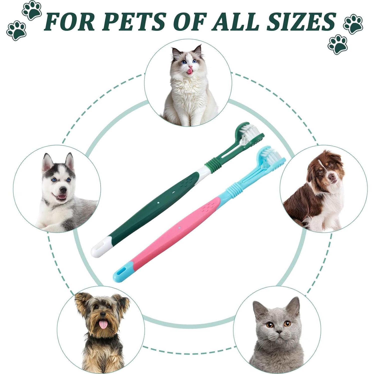 Kit de Cepillos de Dientes para Mascotas Quilax - 2 Pcs Triple Cabezal