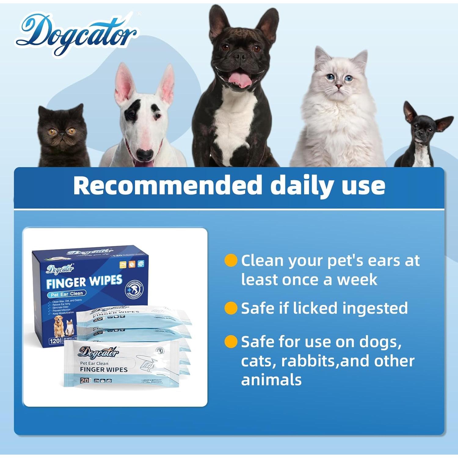 Toallitas Limpiadoras para Oídos de Perro Dogcator 120 Unidades