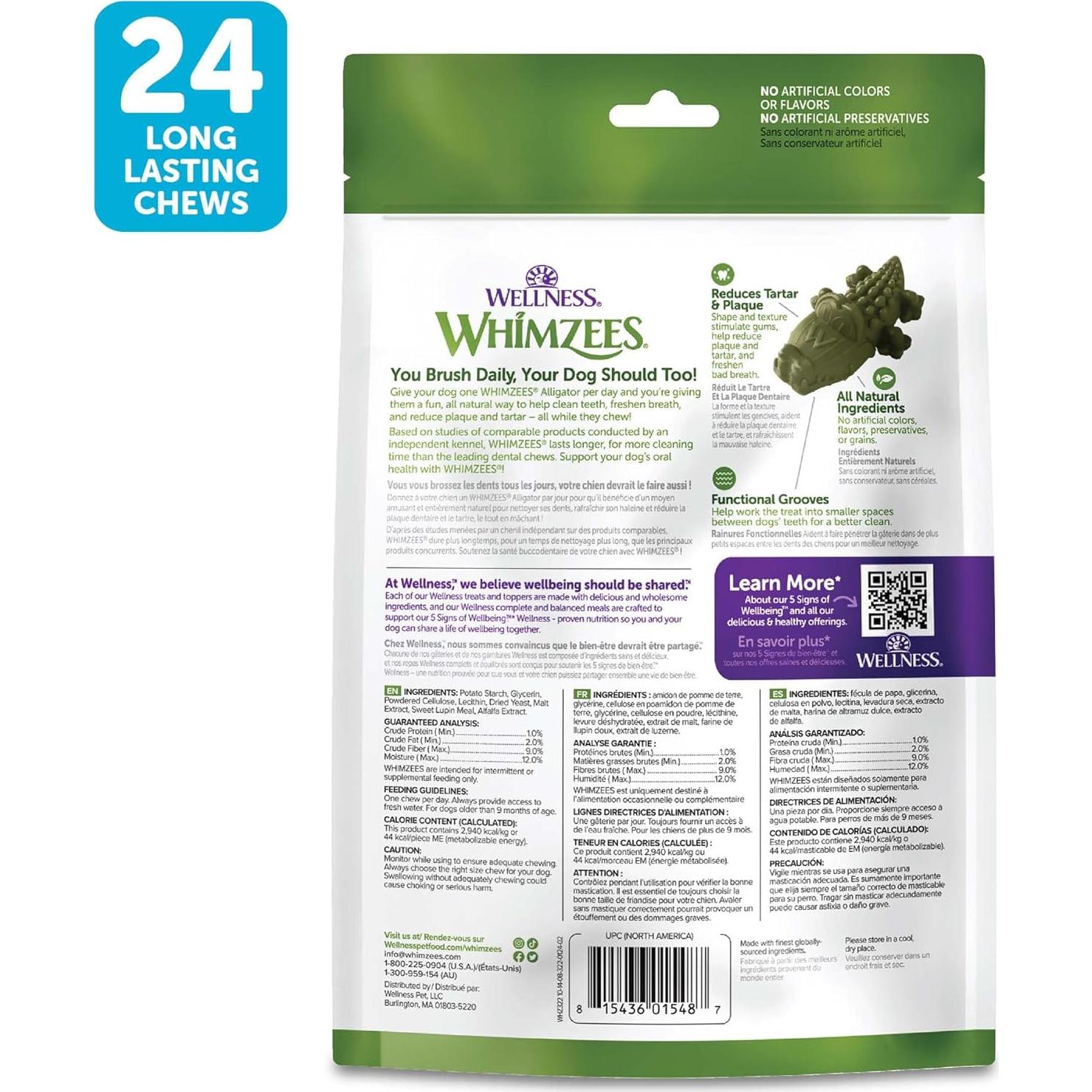 Golosinas Dentales para Perros Wellness WHIMZEES Cocodrilo 24 Unidades