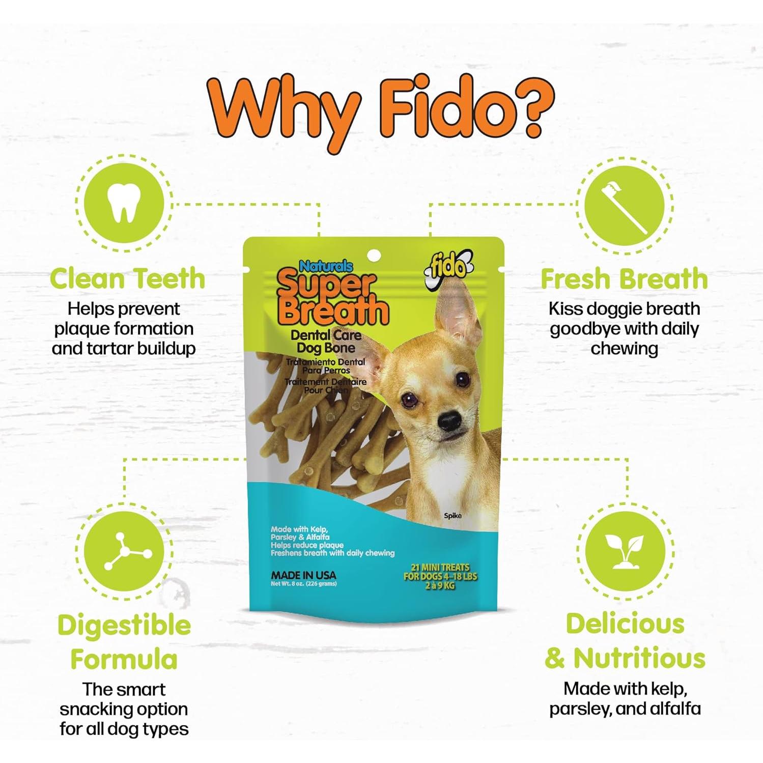 Huesos Dentales para Perros Fido Mini 226.8g - Refresca Aliento