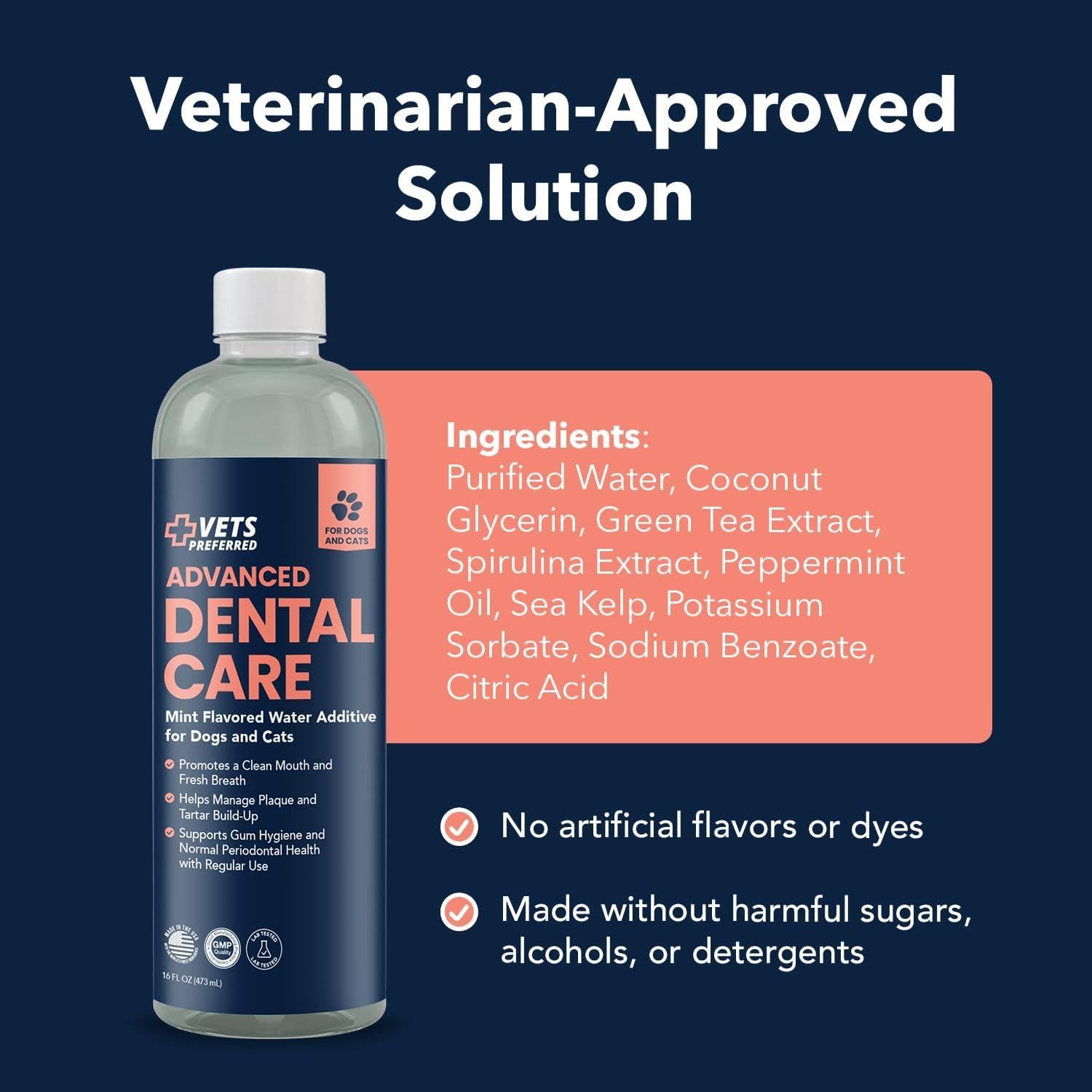 Aditivo de Agua Vets Preferred para Perros - Enjuague Bucal Menta