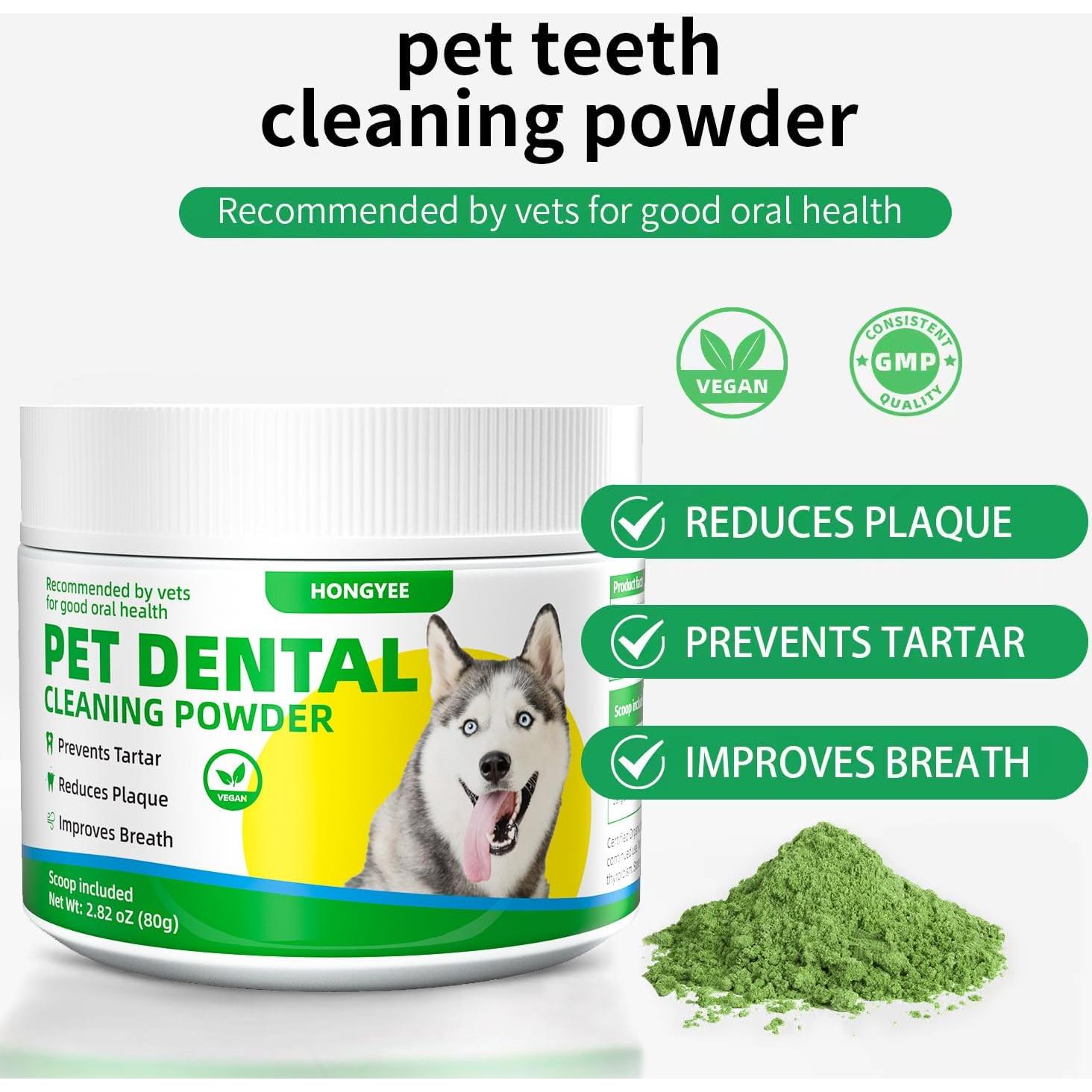 Polvo Dental HONGYEE para Perros y Gatos - 80g, Limpieza Oral