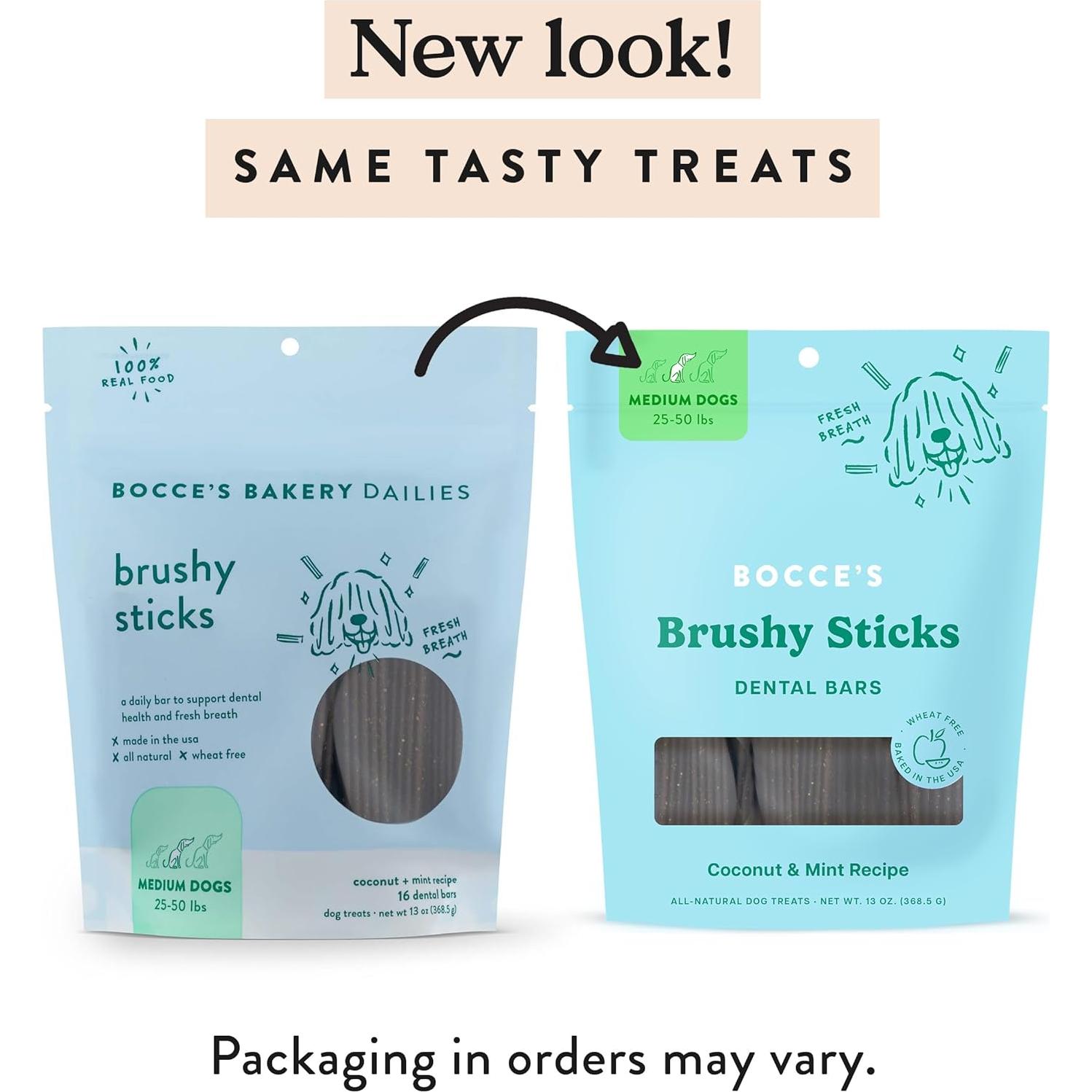 Bocce's Bakery Brushy Sticks Dental para Perros Medianos - Coco y Menta