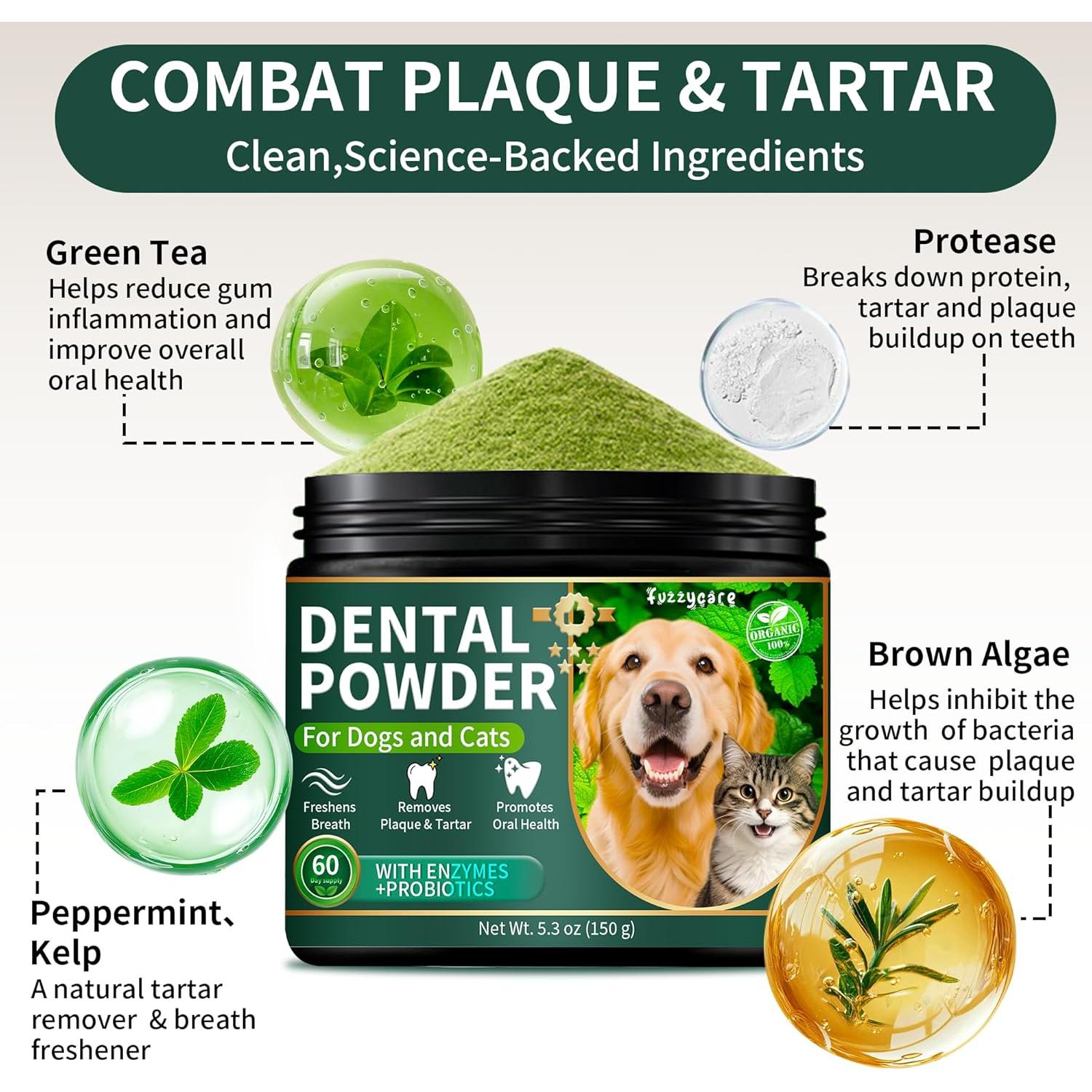 Polvo Dental Fuzzycare para Perros y Gatos 150g - Limpieza Efectiva