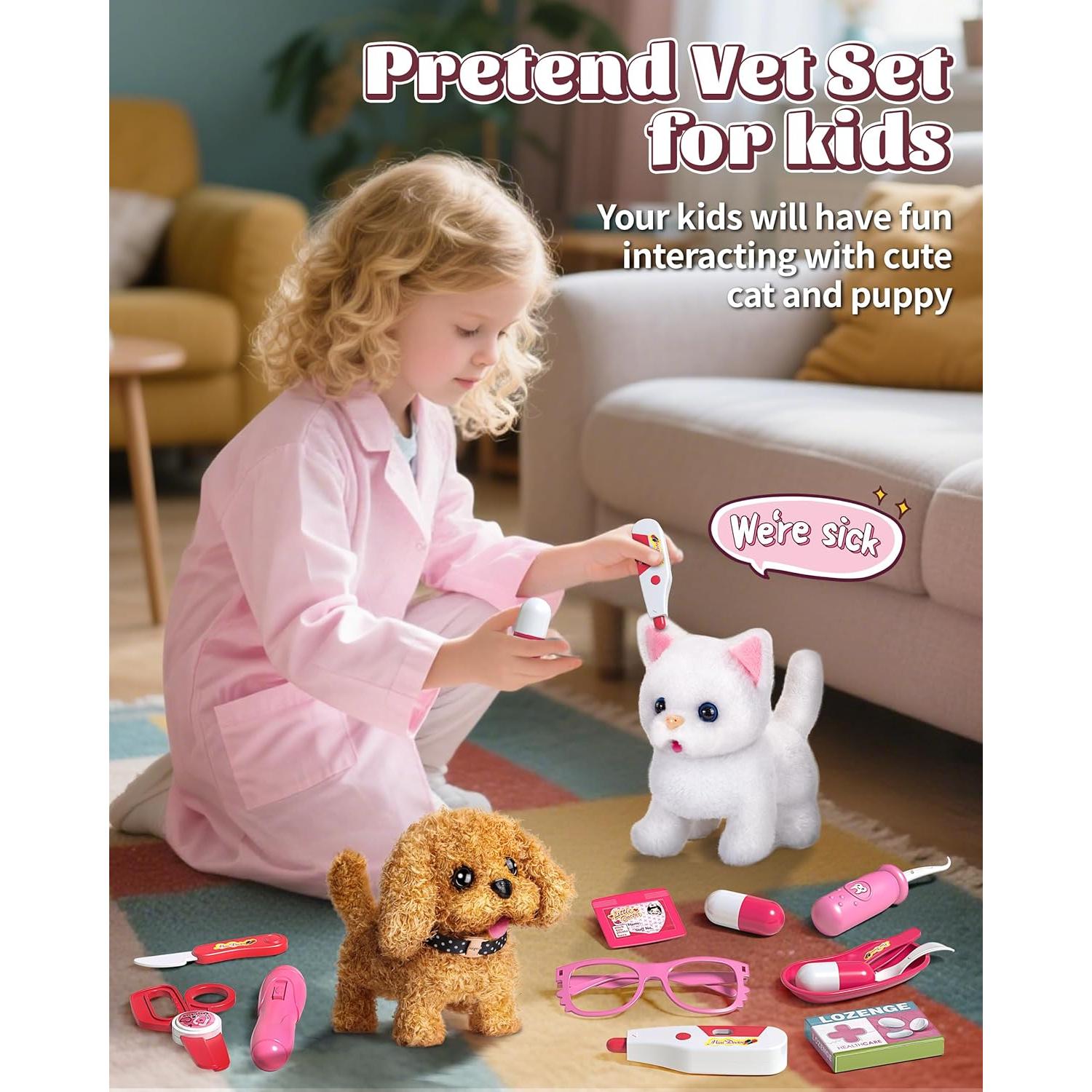 Kit de Veterinario para Niños 36 Piezas con Peluches