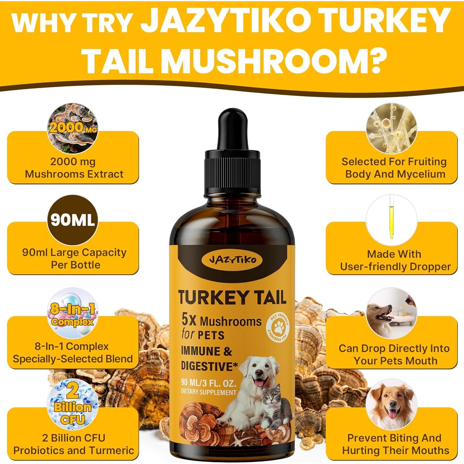 Hongo Cola de Pavo para Perros Jazytiko 90ml - Inmunidad y Digestión