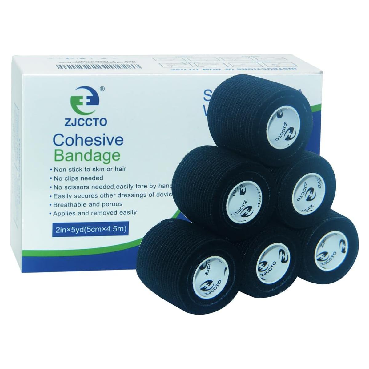 6 Vendajes Autoadhesivos ZJCCTO 5.08 cm x 4.57 m Negro