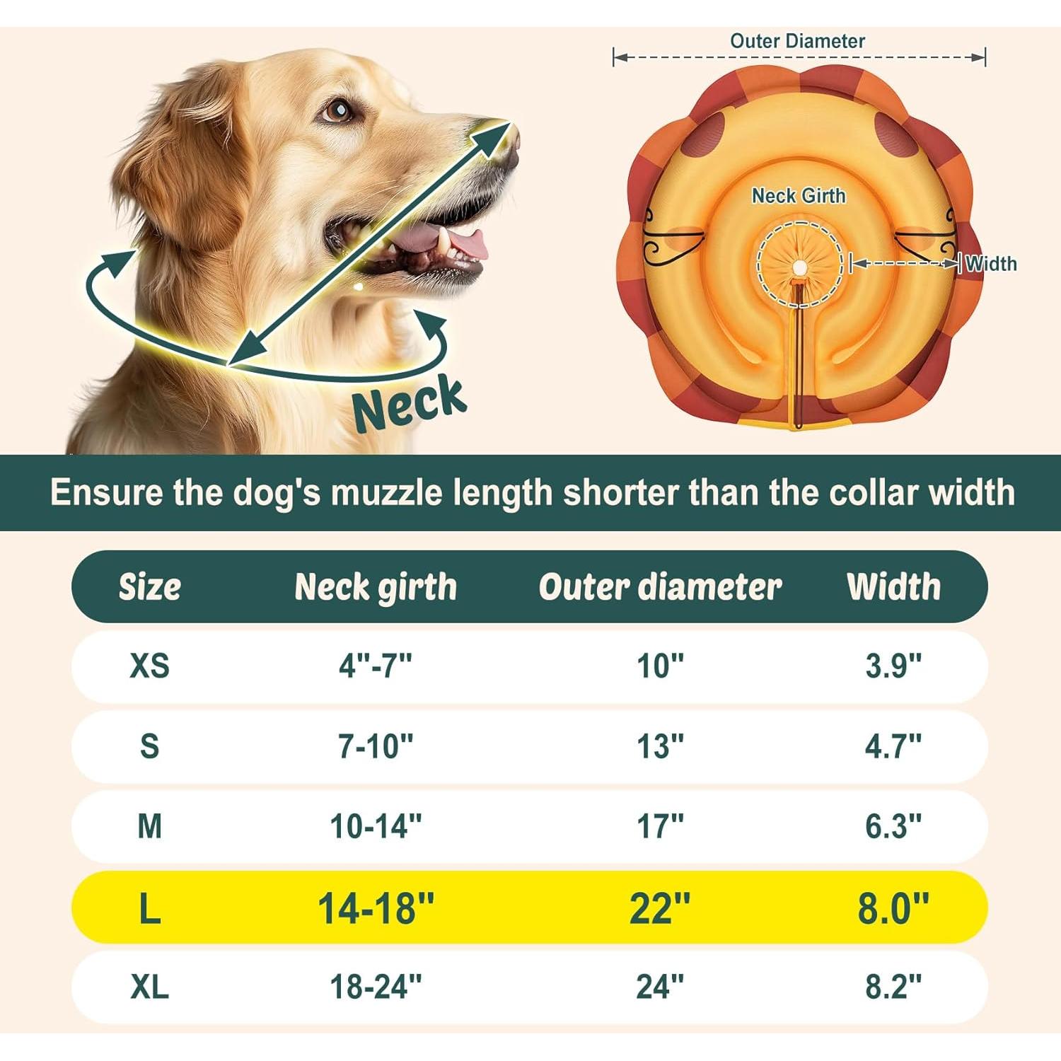 Collar de Recuperación Inflable TOBYTO para Perros L Naranja