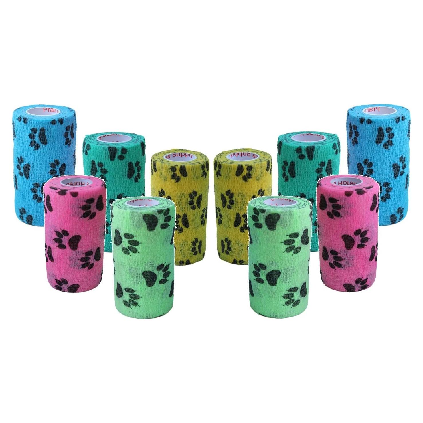 Cinta Vet Wrap Prairie Horse Supply 3" Autoadhesiva 12 Rollos Huellas