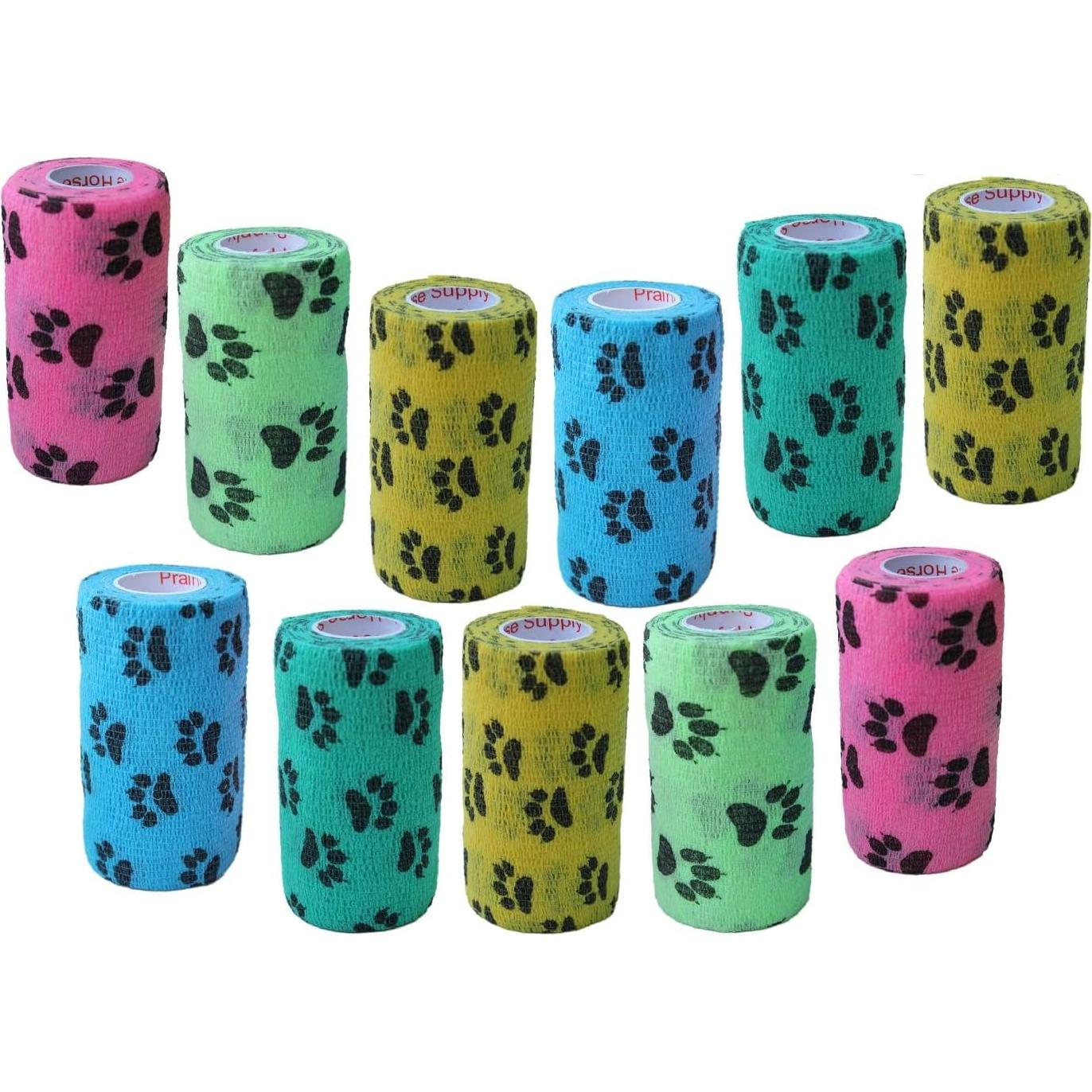 Cinta Vet Wrap Prairie Horse Supply 3" Autoadhesiva 12 Rollos Huellas