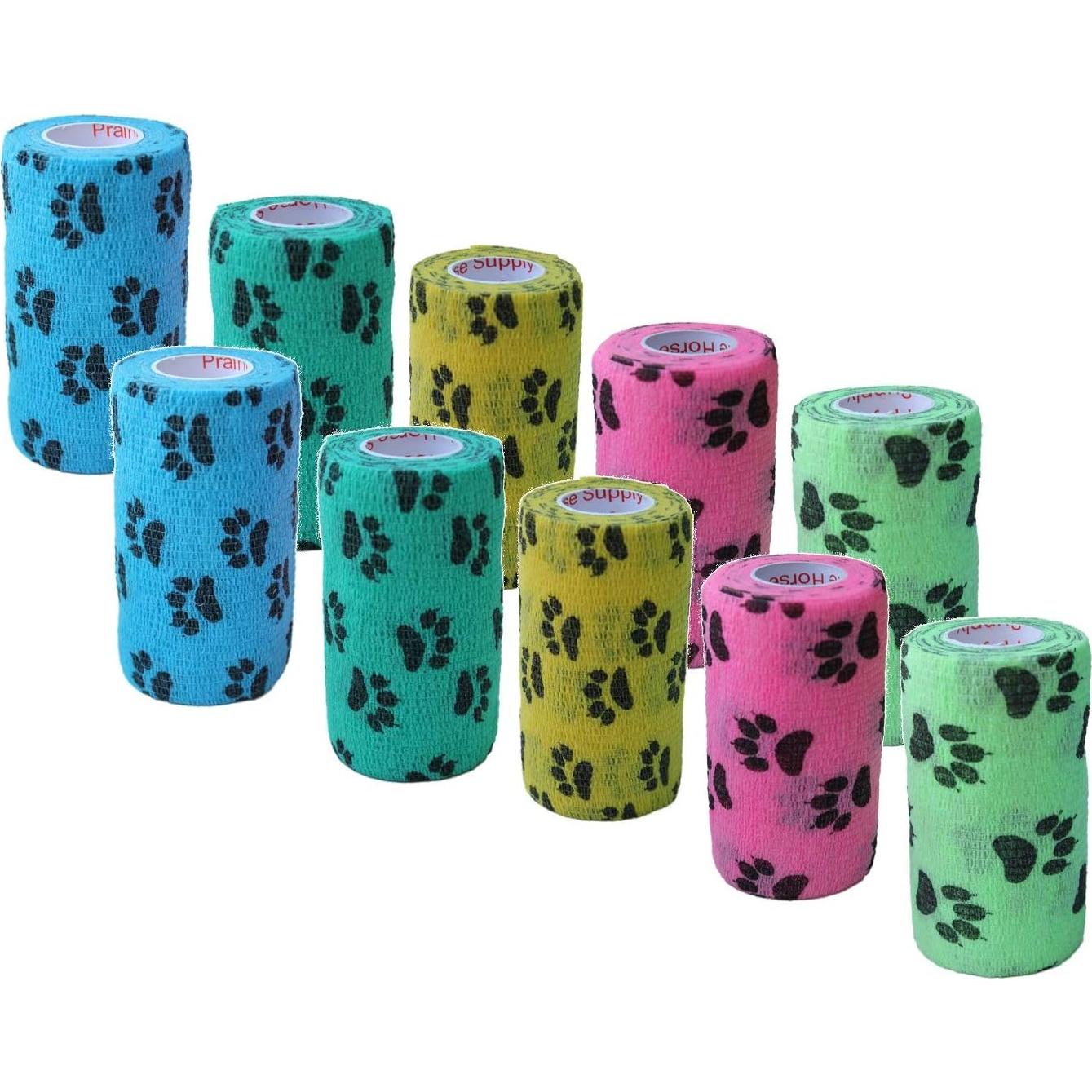 Cinta Vet Wrap Prairie Horse Supply 3" Autoadhesiva 12 Rollos Huellas