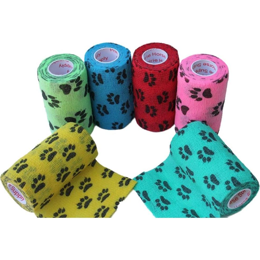 Cinta Vet Wrap Prairie Horse Supply 3" Autoadhesiva 12 Rollos Huellas