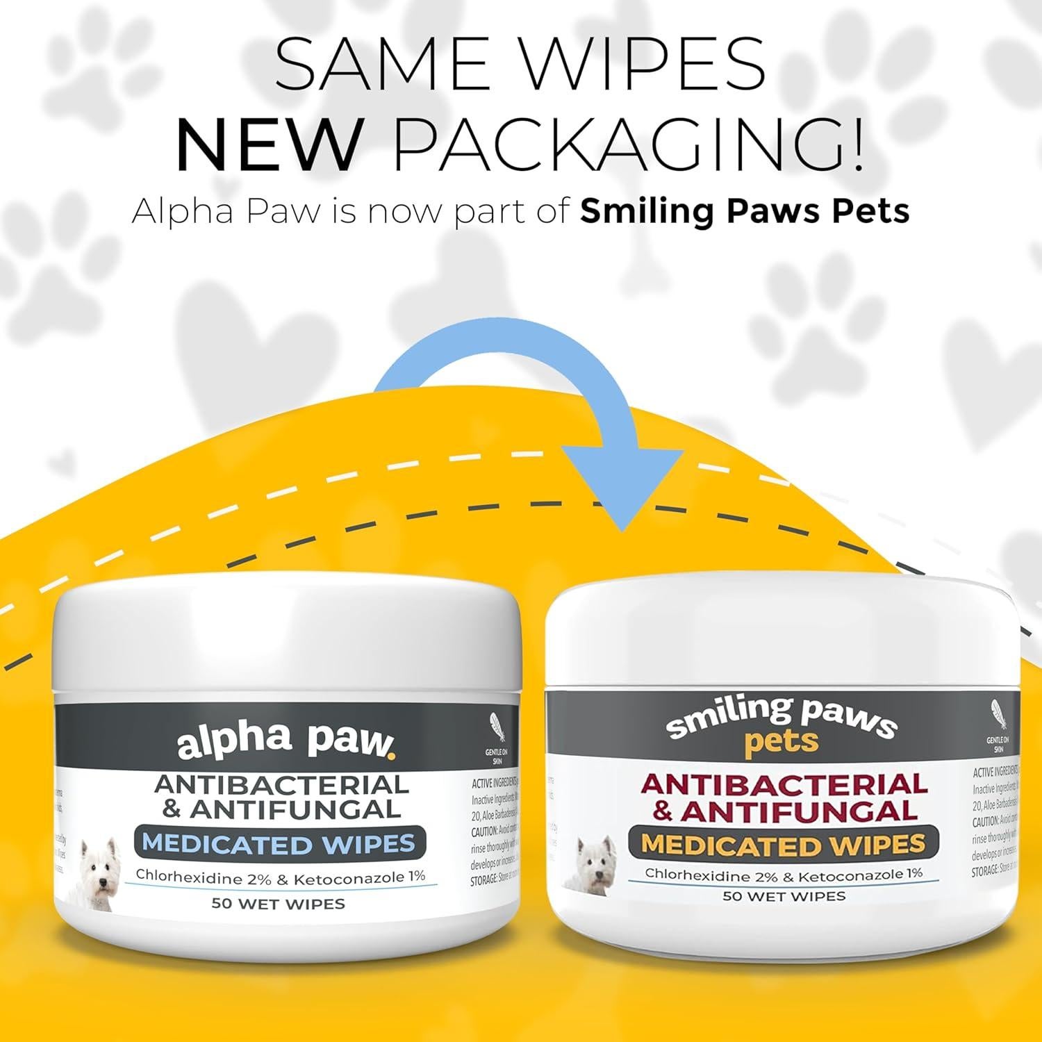 Toallitas Antibacterianas y Antifúngicas Smiling Paws Pets - 50 Unidades x 2 - Para Perros y Gatos