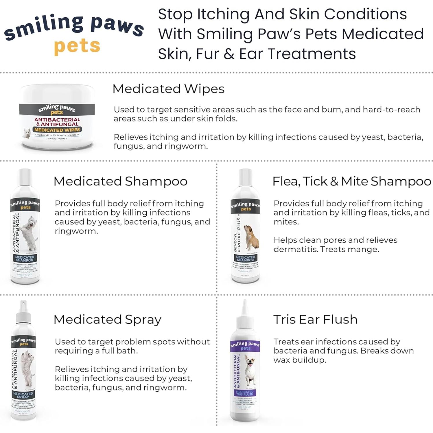 Toallitas Antibacterianas y Antifúngicas Smiling Paws Pets - 50 Unidades x 2 - Para Perros y Gatos