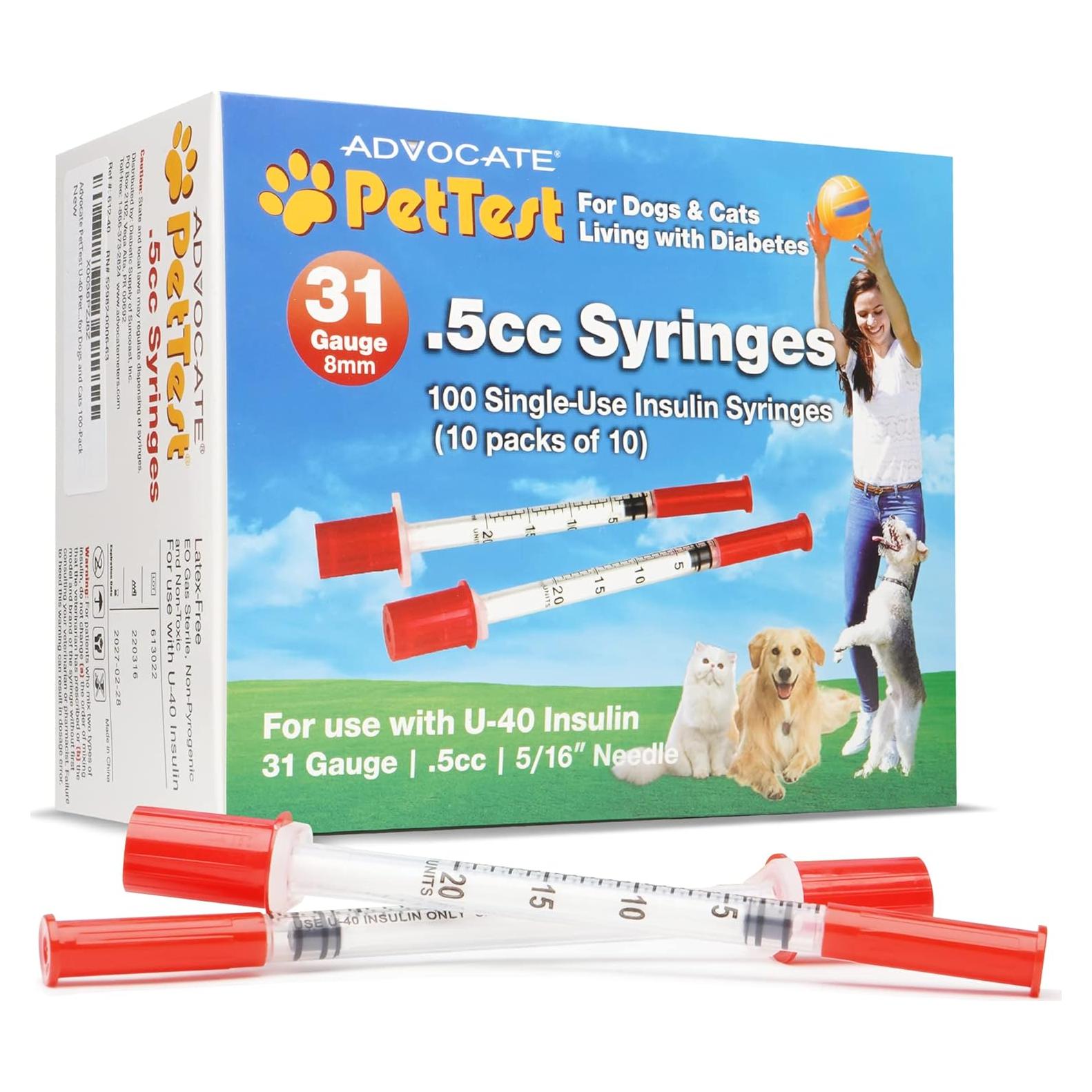 Jeringas de Insulina U-40 PetTest 0.5CC 31G para Mascotas