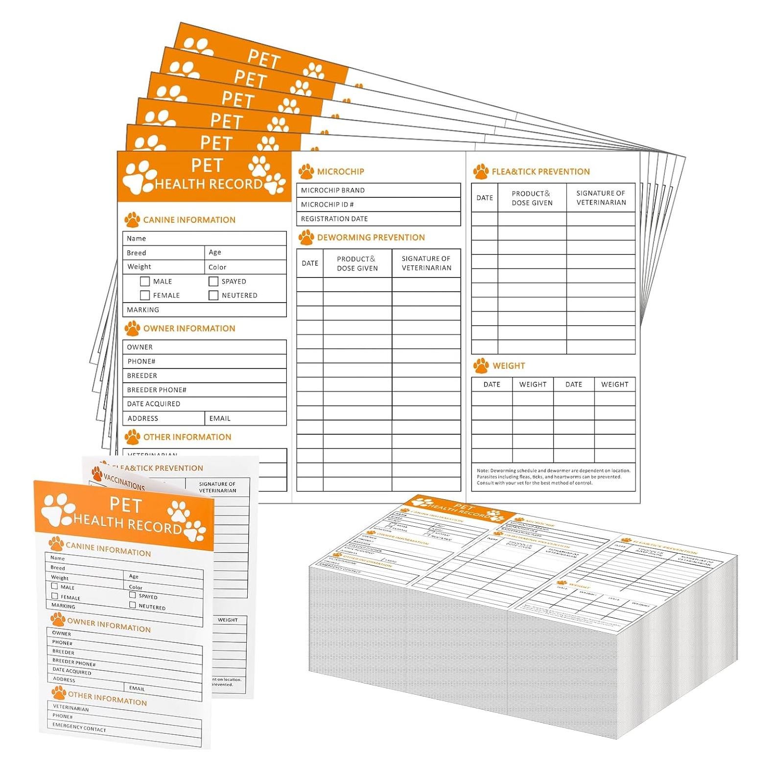 150 Tarjetas de Registro de Vacunas para Cachorros Affrolling