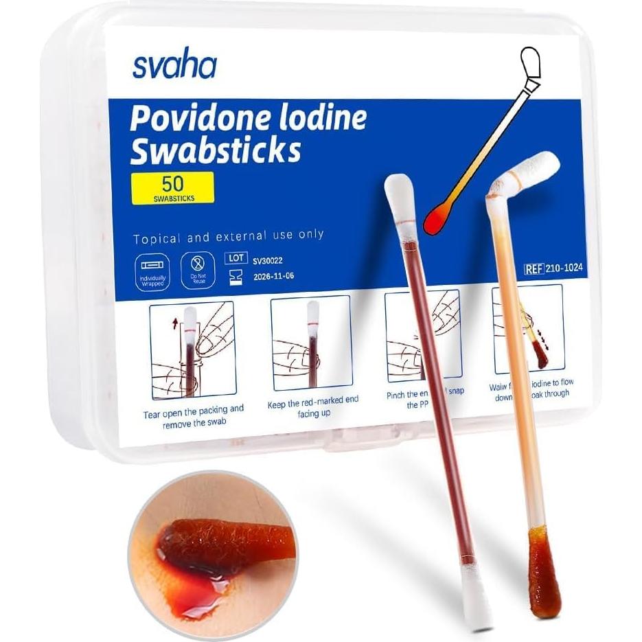 Hisopos de Yodo Svaha 50 Unidades para Cuidado de Heridas