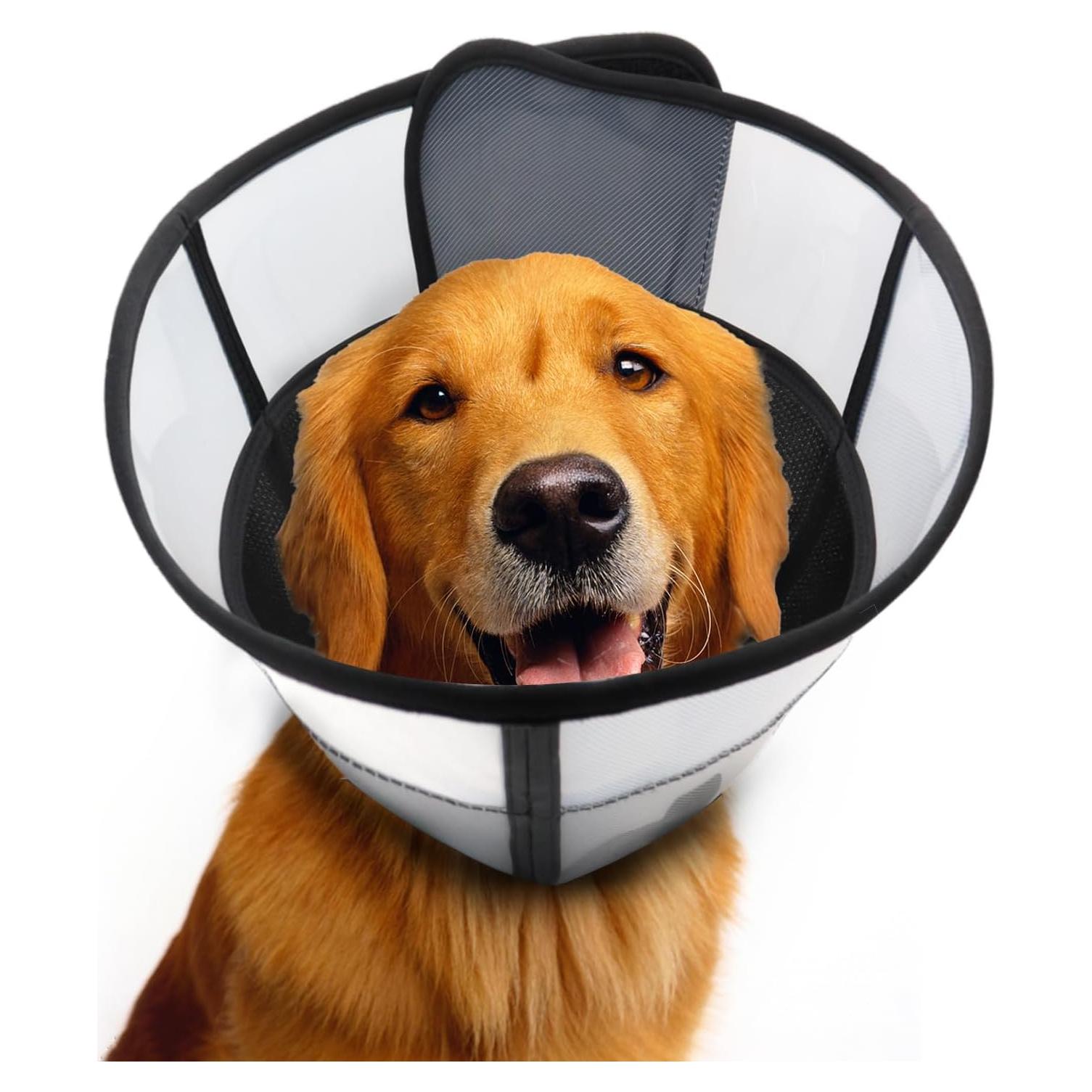 Soft Dog Cone for Dogs After Surgery, Breathable Pet Recovery Collar for Large Medium Dogs, Adjustable Dog Cone Collar, Elizabethan Collar (L, Black)