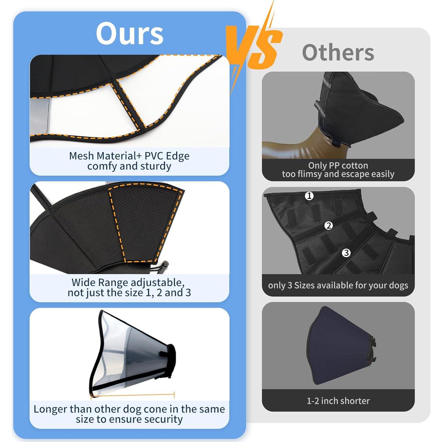 Soft Dog Cone for Dogs After Surgery, Breathable Pet Recovery Collar for Large Medium Dogs, Adjustable Dog Cone Collar, Elizabethan Collar (L, Black)