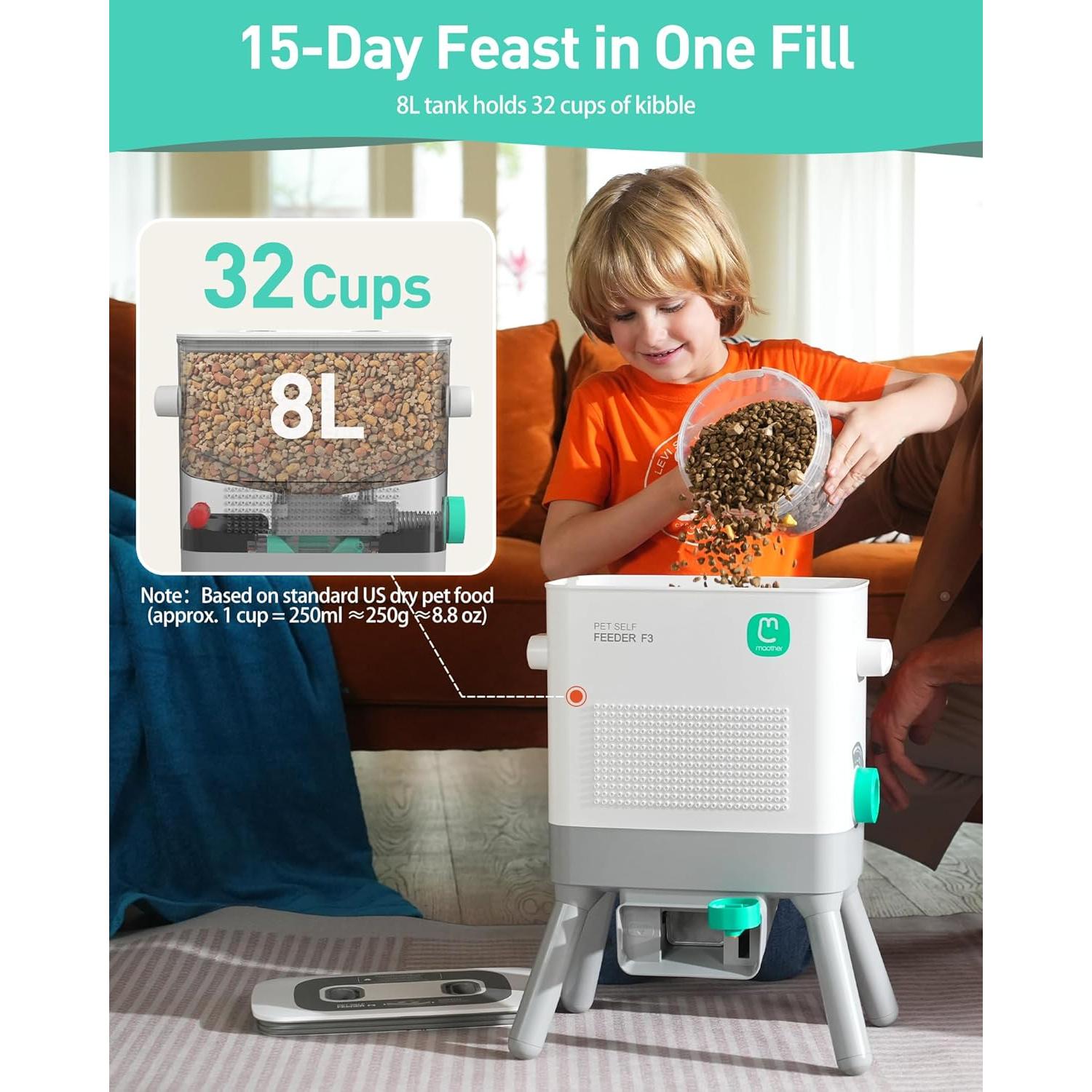 Dispensador de Comida para Mascotas Maother F3 - 8L DIY Interactivo