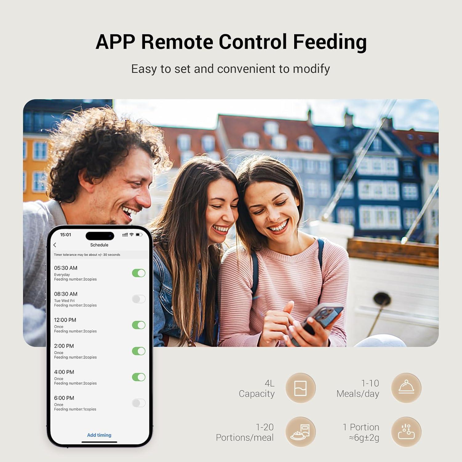 Dispensador Automático de Comida Espelho WiFi 4L para Gatos