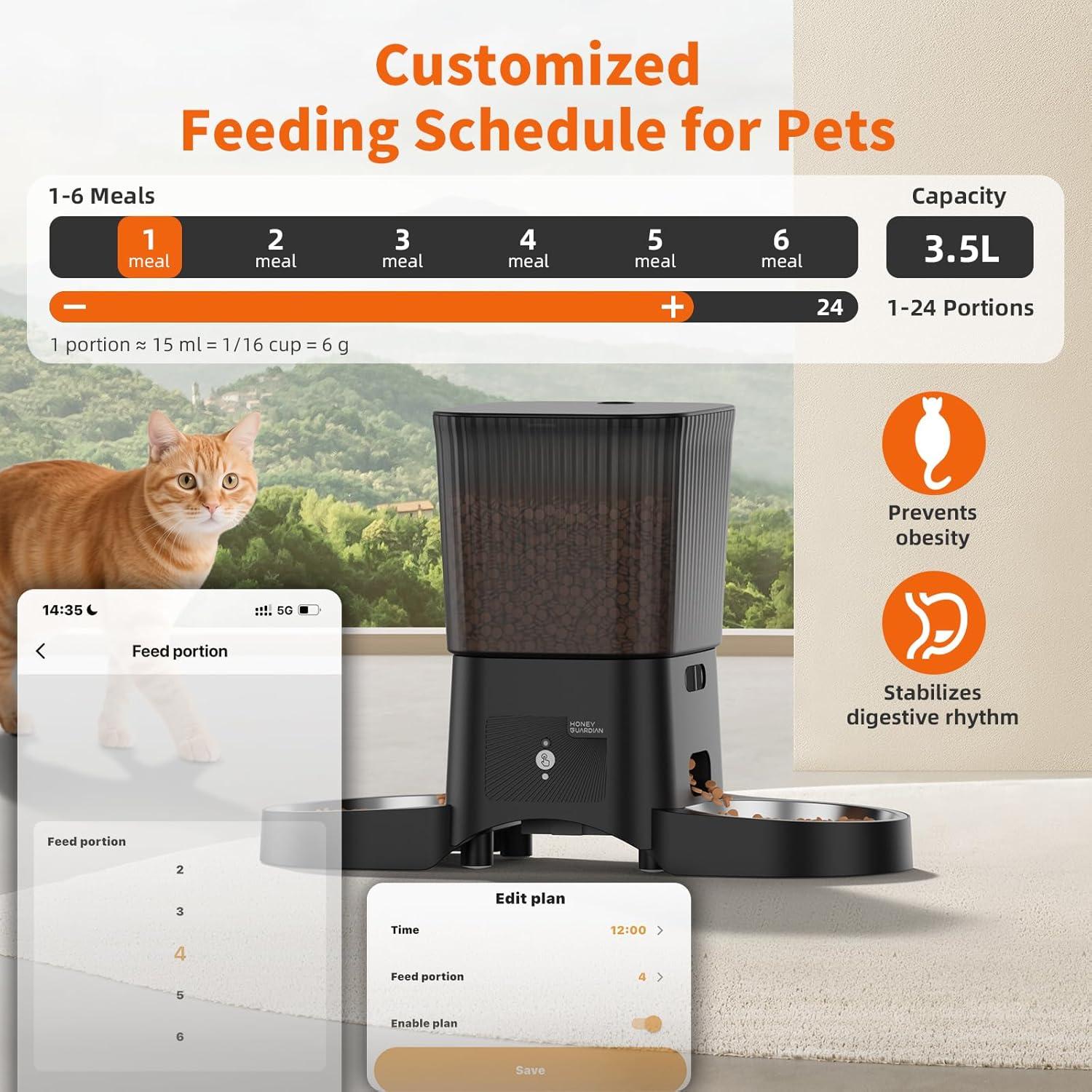 Dispensador Automático de Comida para Gatos HoneyGuaridan S25D WiFi