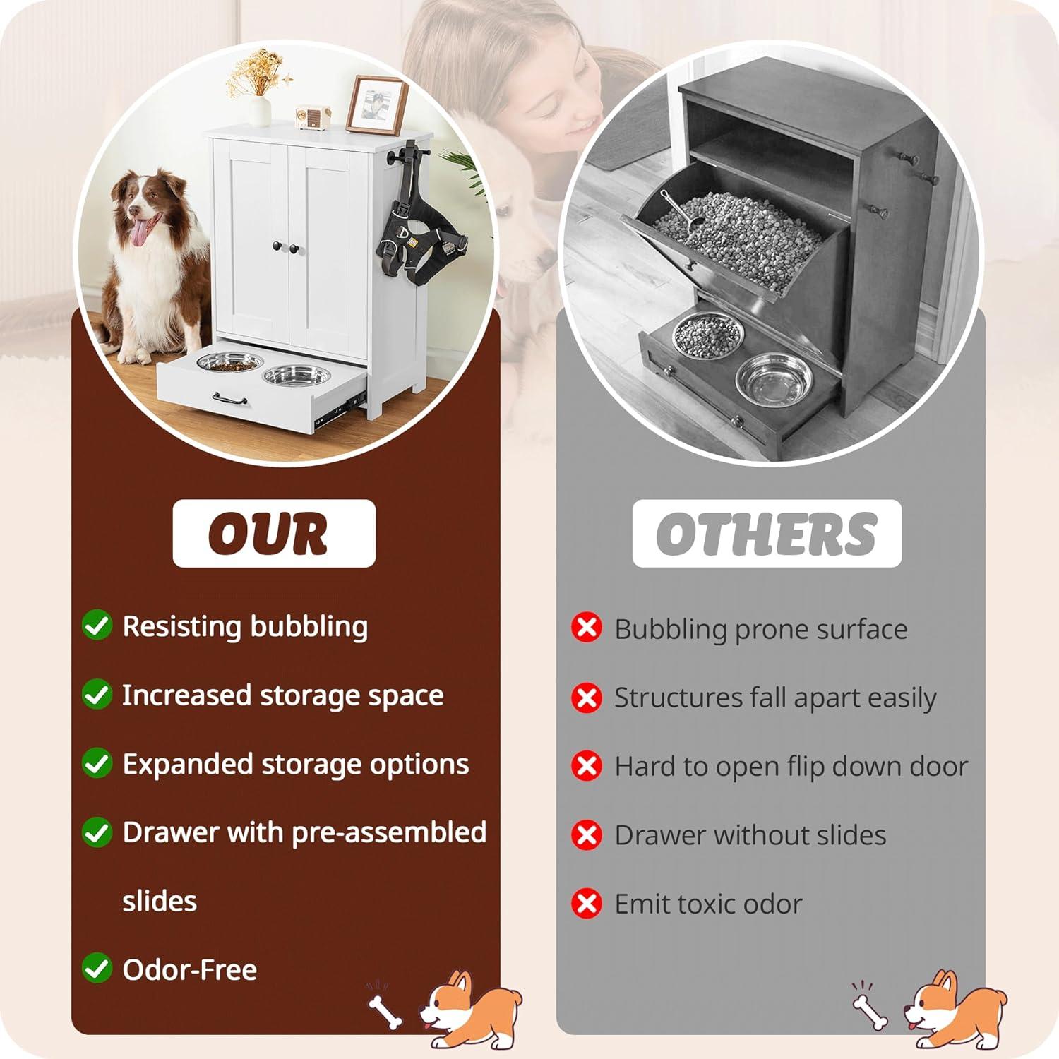 Estación de Alimentación para Perros ALINE FURNITURE con Armario Blanco